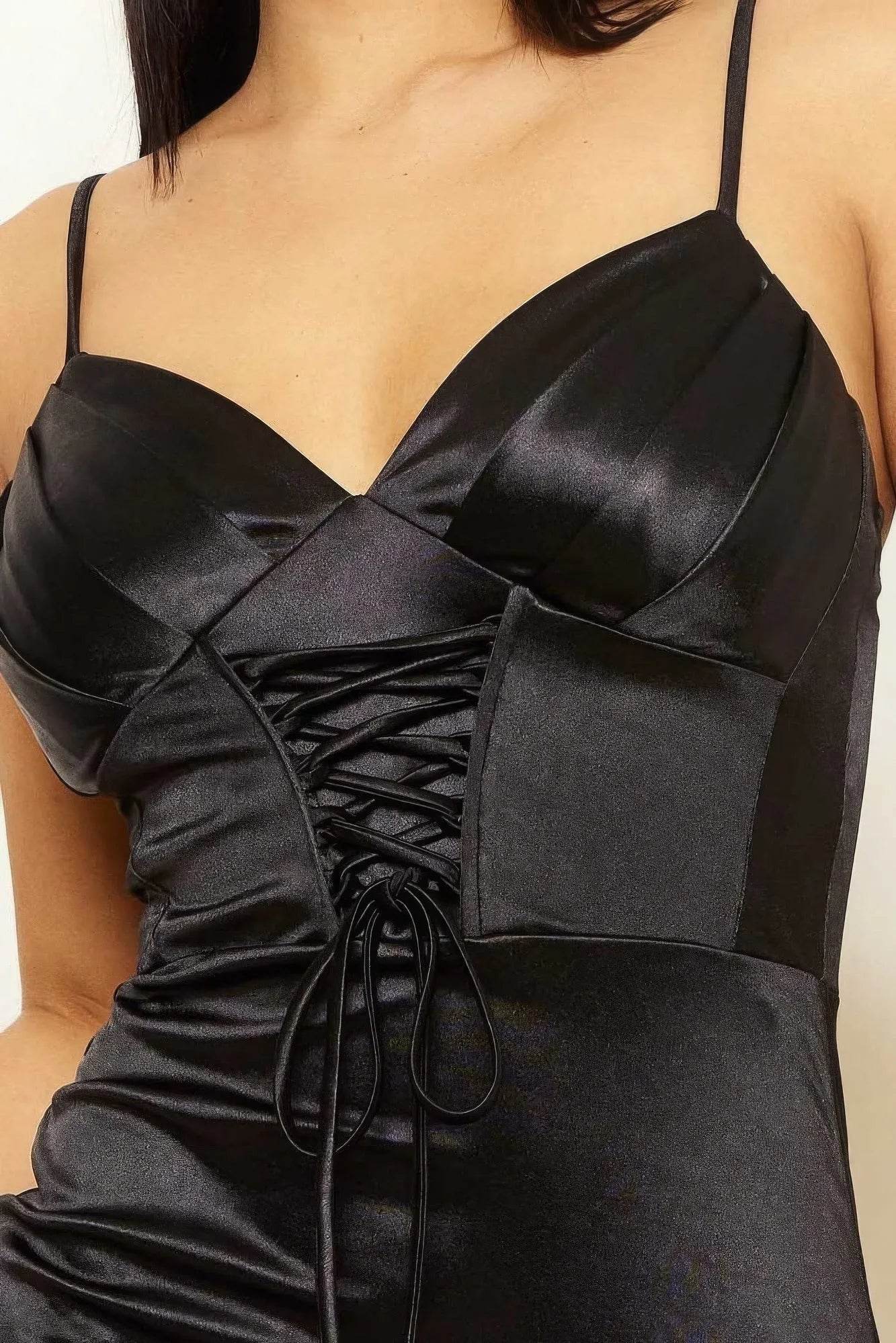 Satin Caged Waist Maxi Dress - Bona Fide Fashion