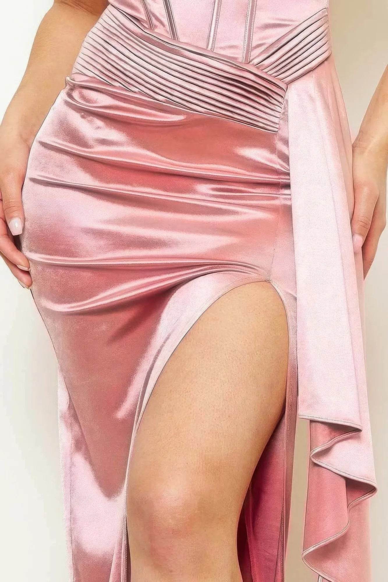 Satin Tubetop Pleated Fold Maxi Dress - Bona Fide Fashion