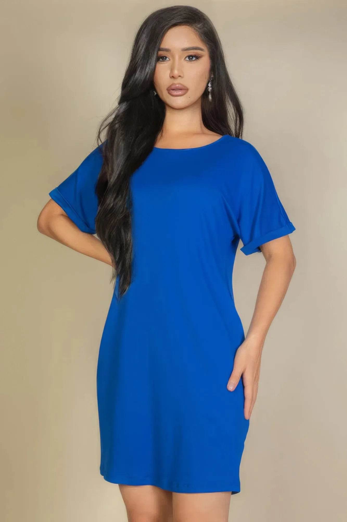 Side Pocket Double Folded Mini Dress - Bona Fide Fashion