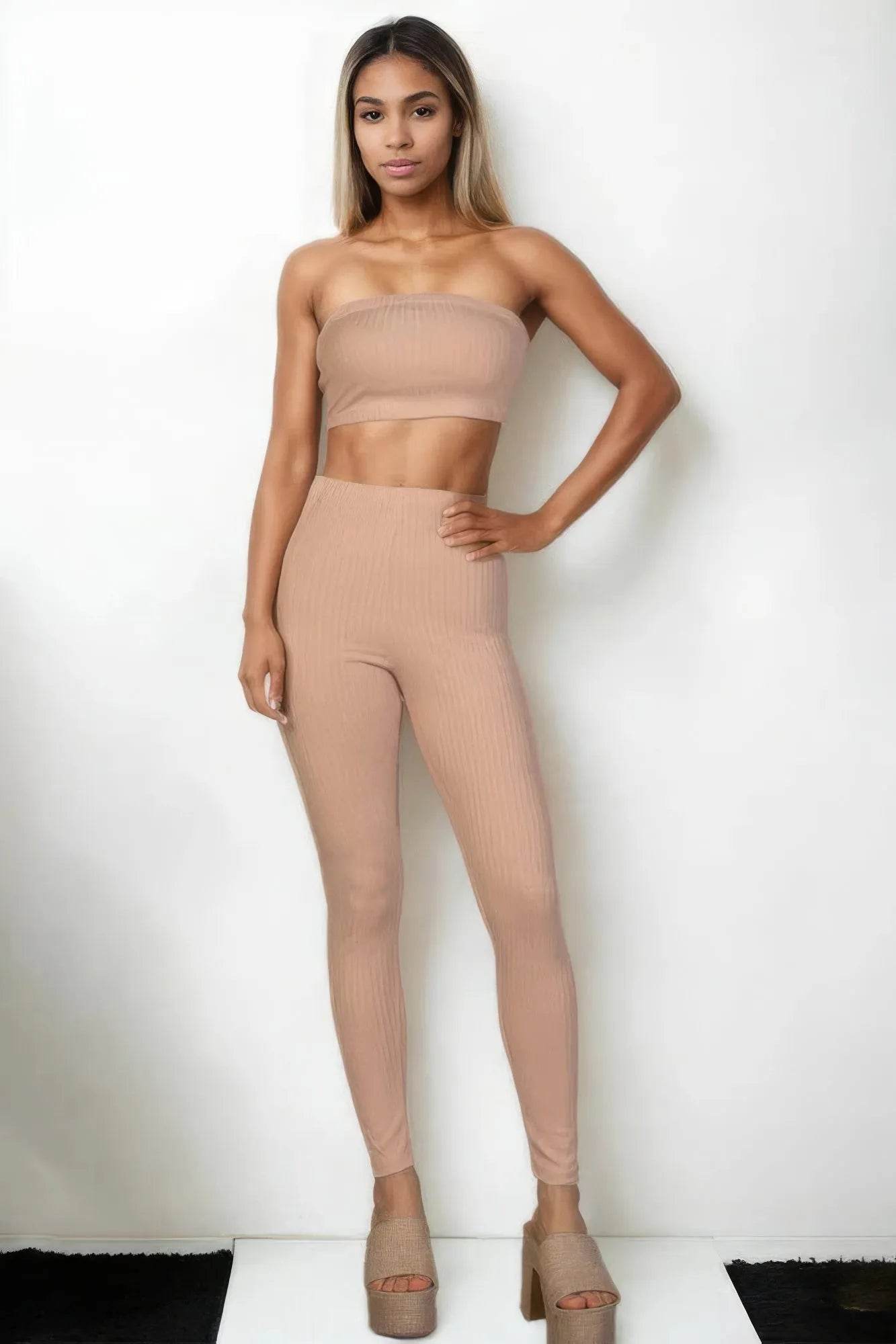 Ribbed Tube Top & Leggings Set - Bona Fide Fashion