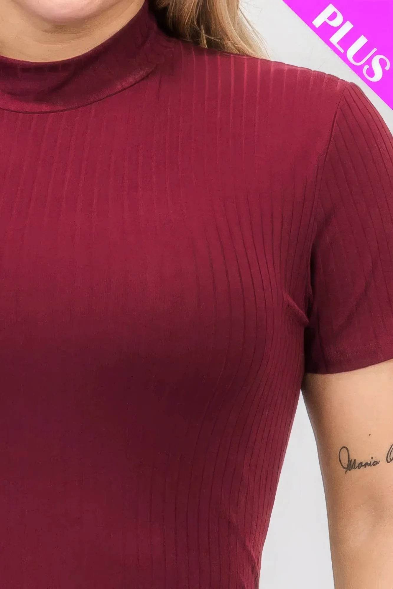 Plus Size Ribbed Short Sleeve Bodysuit - Bona Fide Fashion