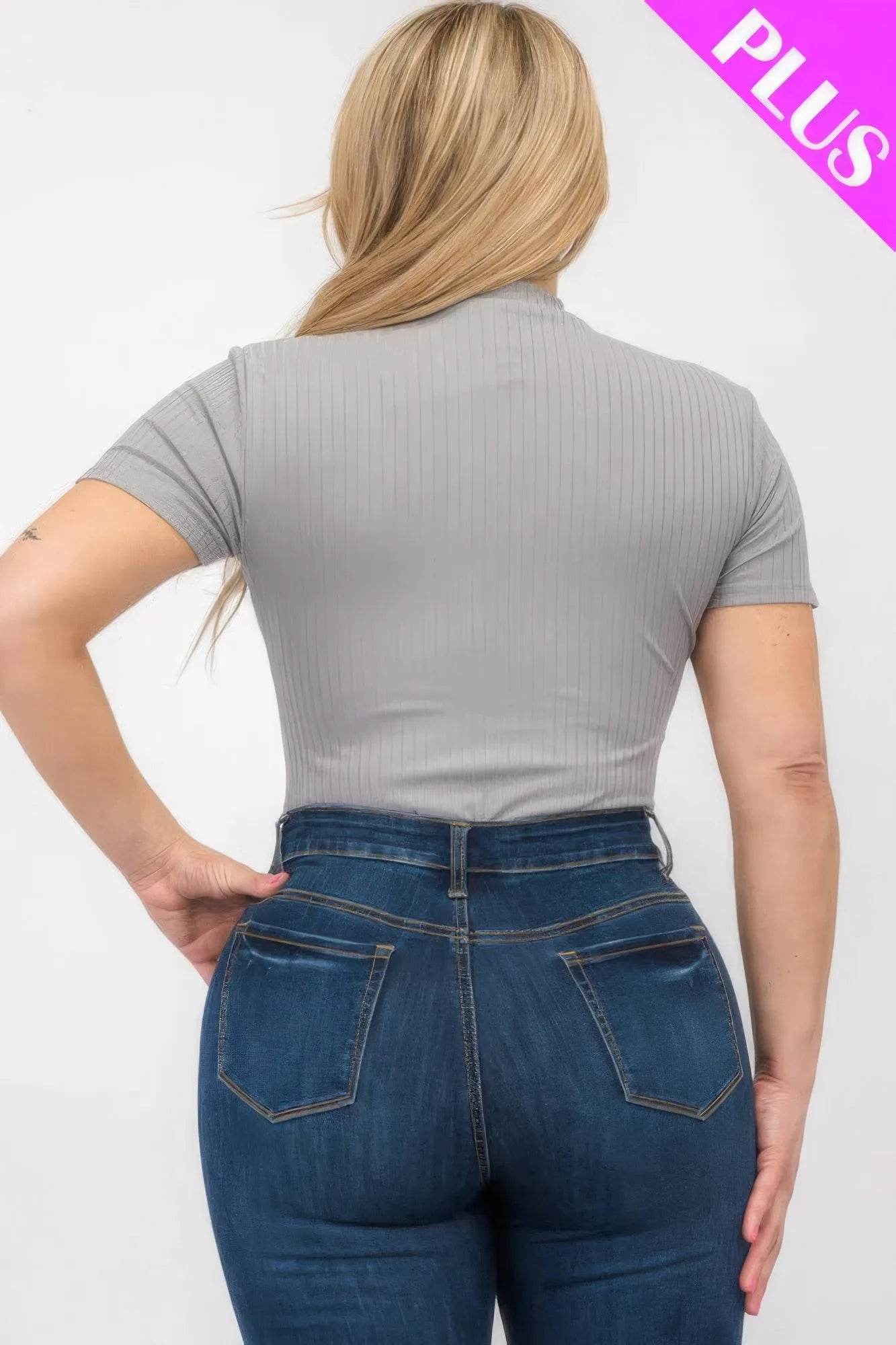Plus Size Ribbed Short Sleeve Bodysuit - Bona Fide Fashion