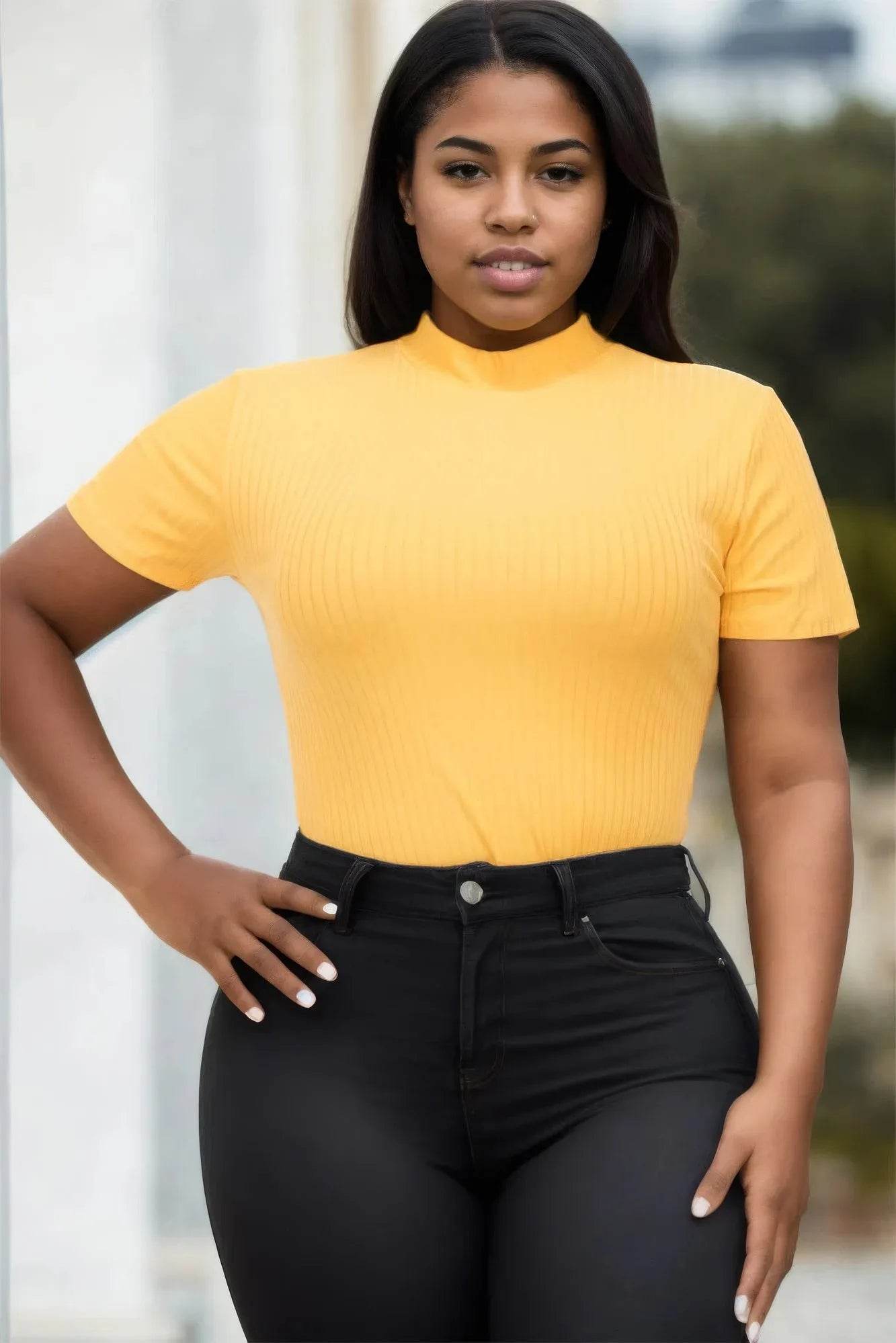 Plus Size Ribbed Short Sleeve Bodysuit - Bona Fide Fashion