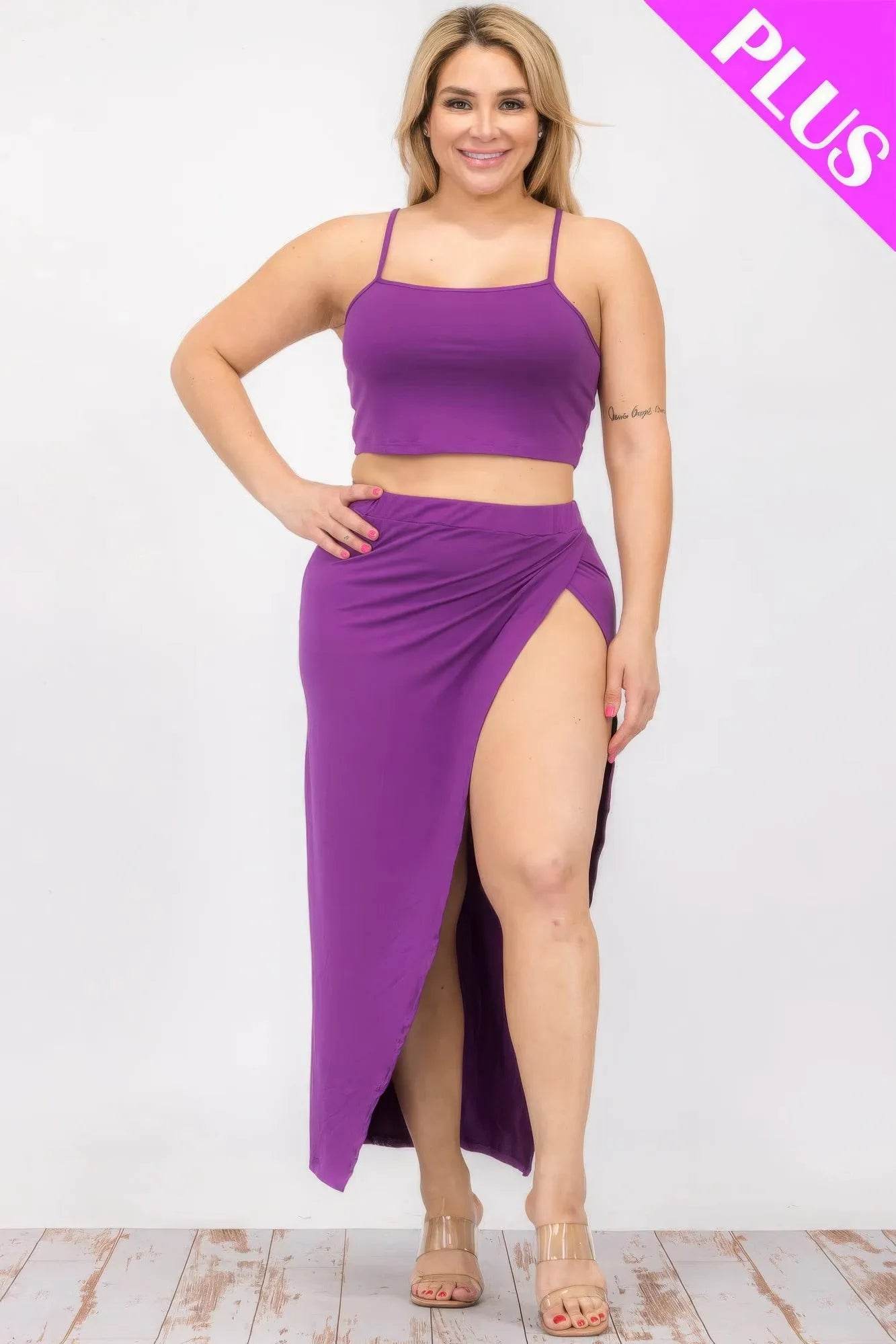 Plus Size Crop Cami & Split Thigh Maxi Skirt Set - Bona Fide Fashion