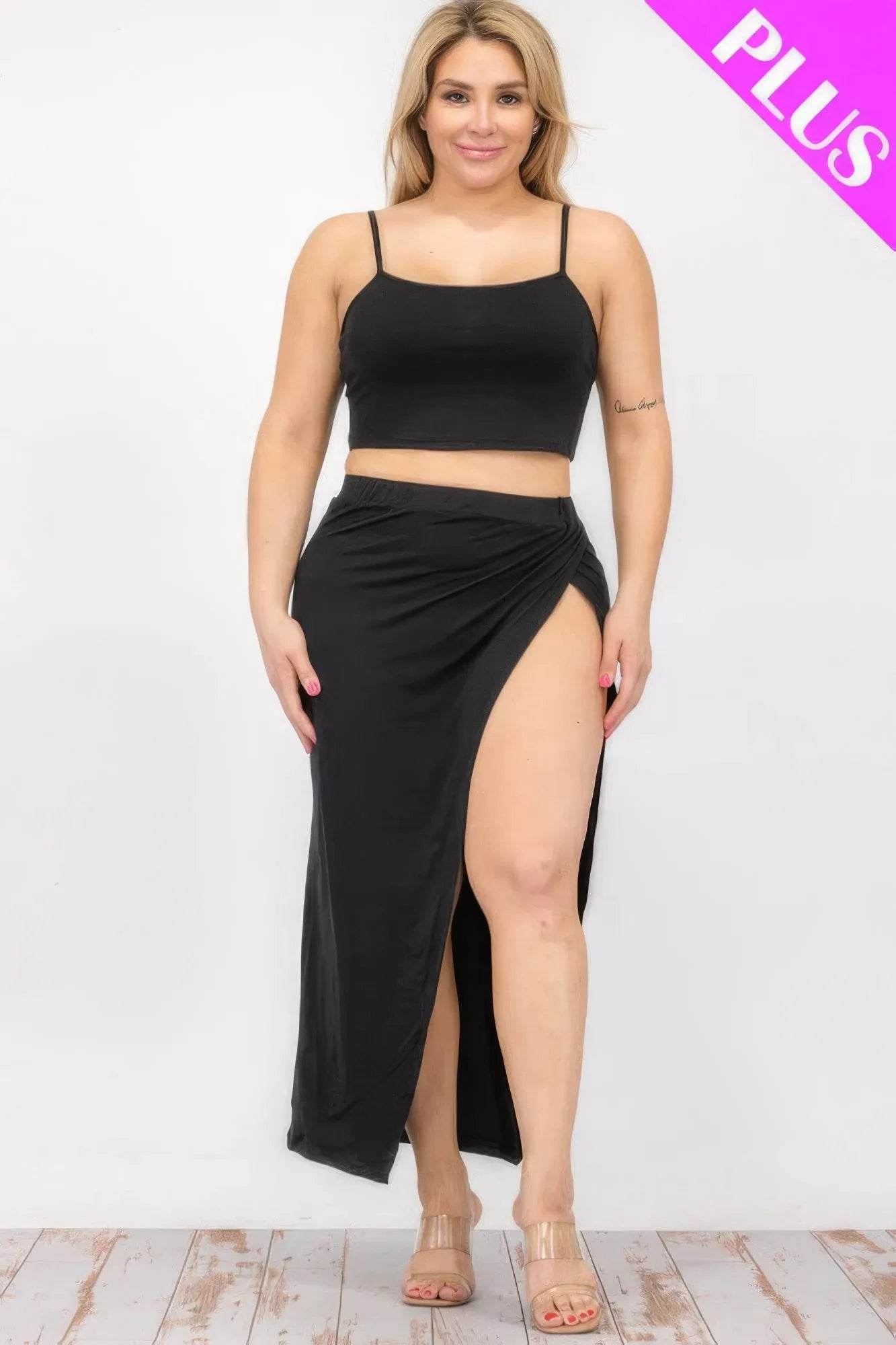 Plus Size Crop Cami & Split Thigh Maxi Skirt Set - Bona Fide Fashion