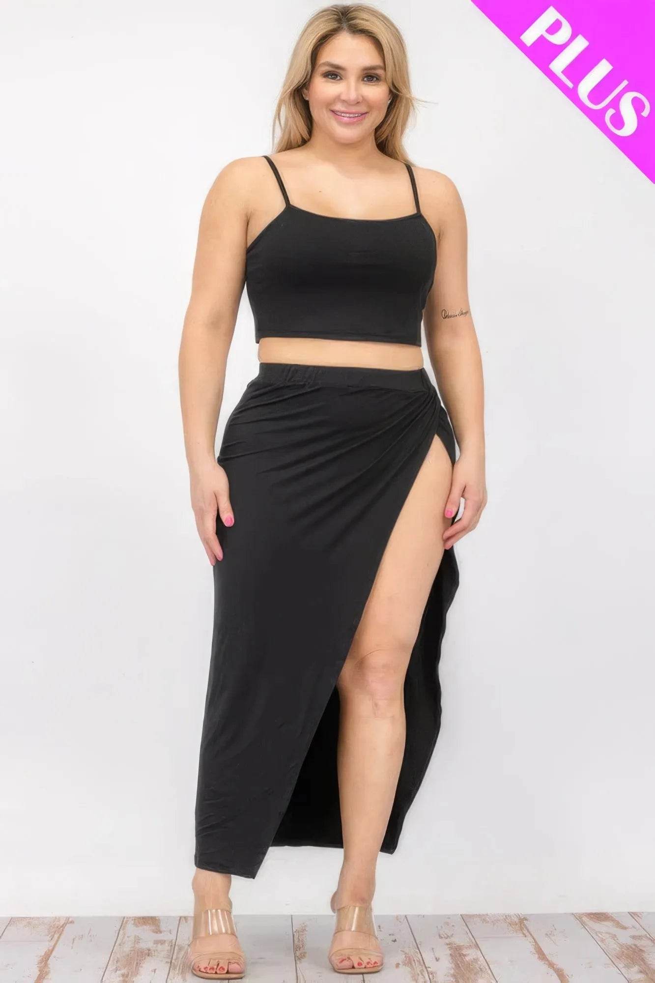 Plus Size Crop Cami & Split Thigh Maxi Skirt Set - Bona Fide Fashion