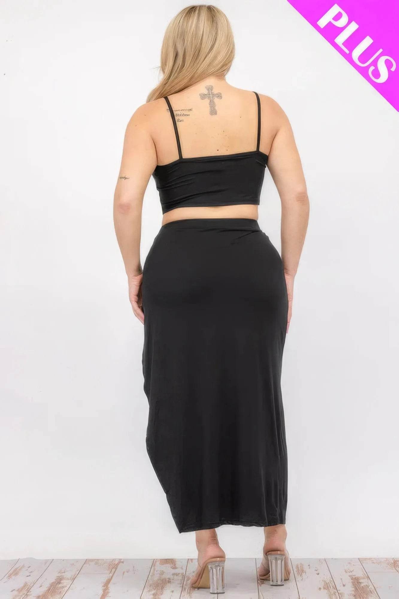 Plus Size Crop Cami & Split Thigh Maxi Skirt Set - Bona Fide Fashion