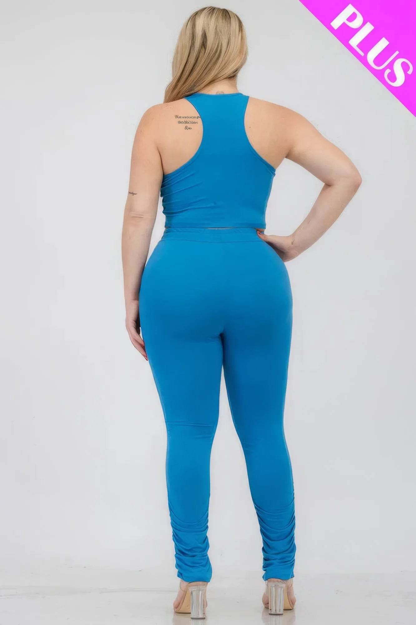 Plus Size Crop Tank Top & Ruched Pants Set - Bona Fide Fashion