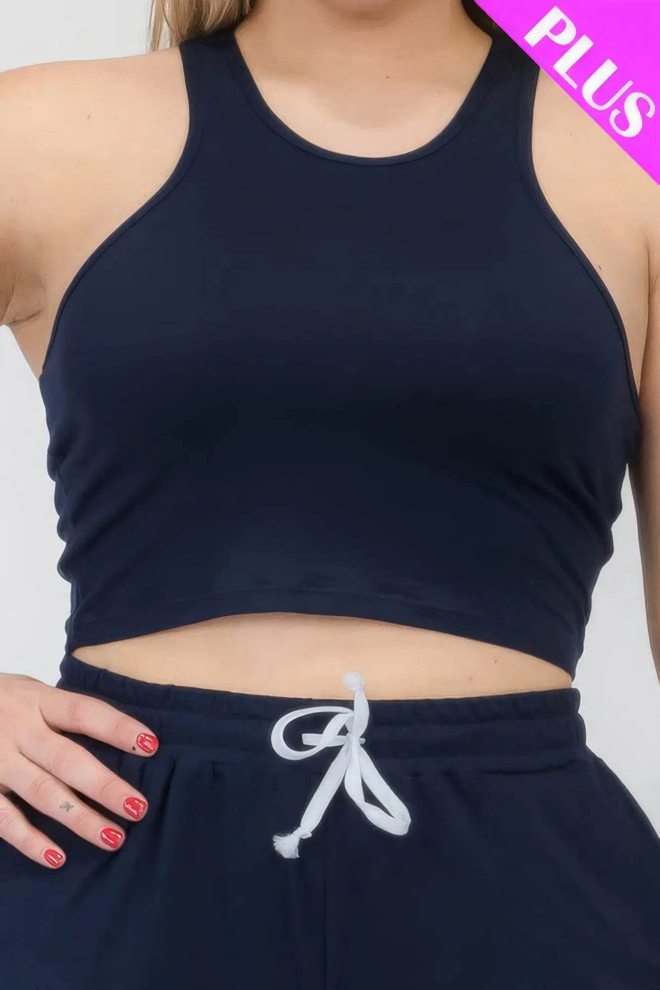 Plus Size Crop Tank Top & Ruched Pants Set - Bona Fide Fashion