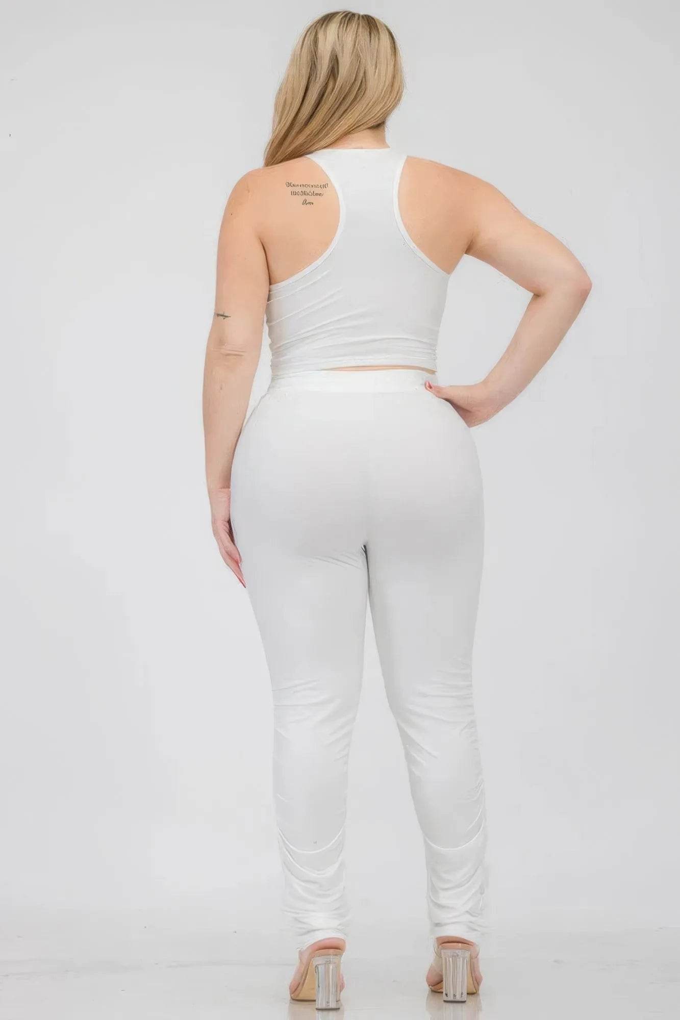 Plus Size Crop Tank Top & Ruched Pants Set - Bona Fide Fashion