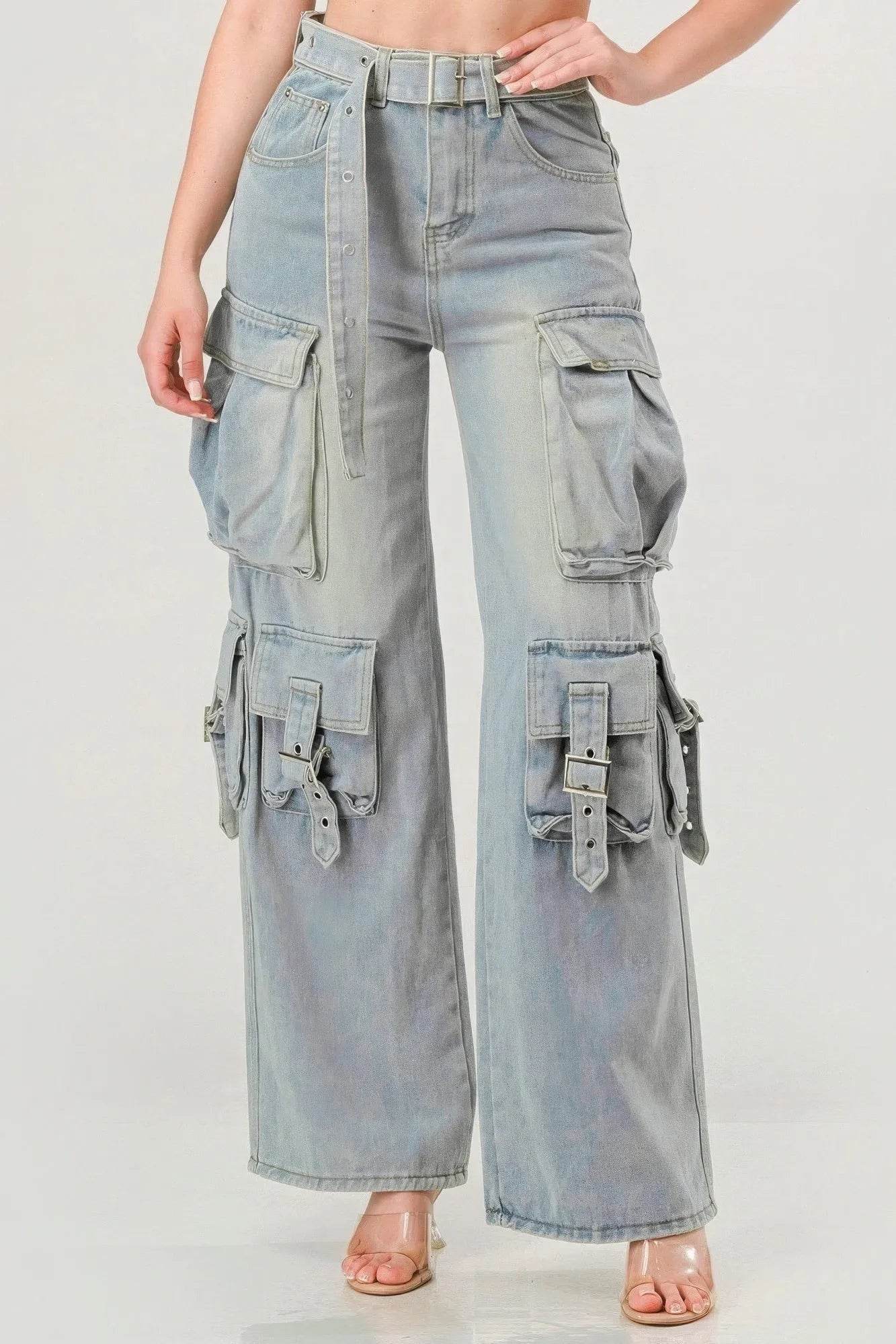 Belted Denim Cargo Jean - Bona Fide Fashion