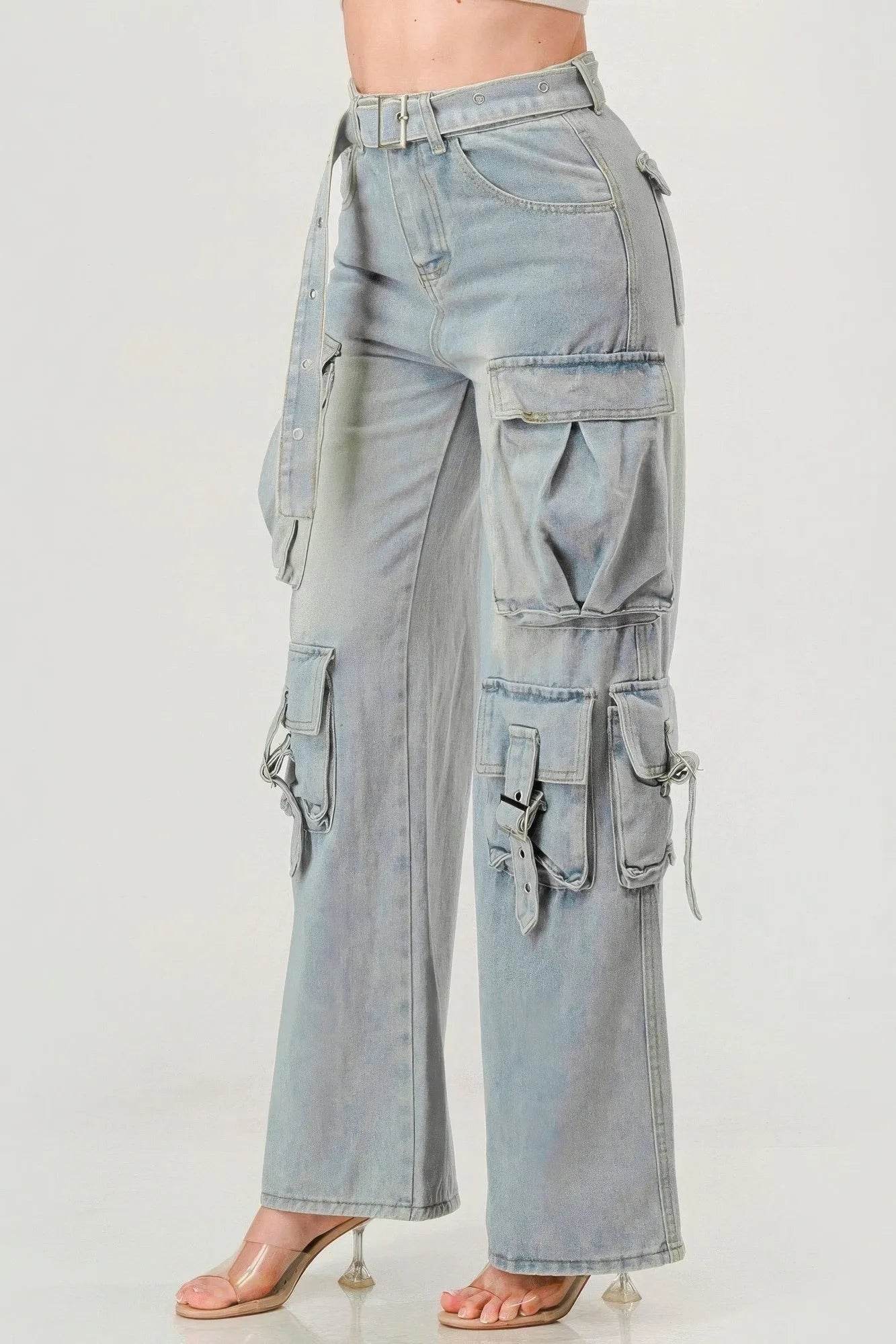 Belted Denim Cargo Jean - Bona Fide Fashion