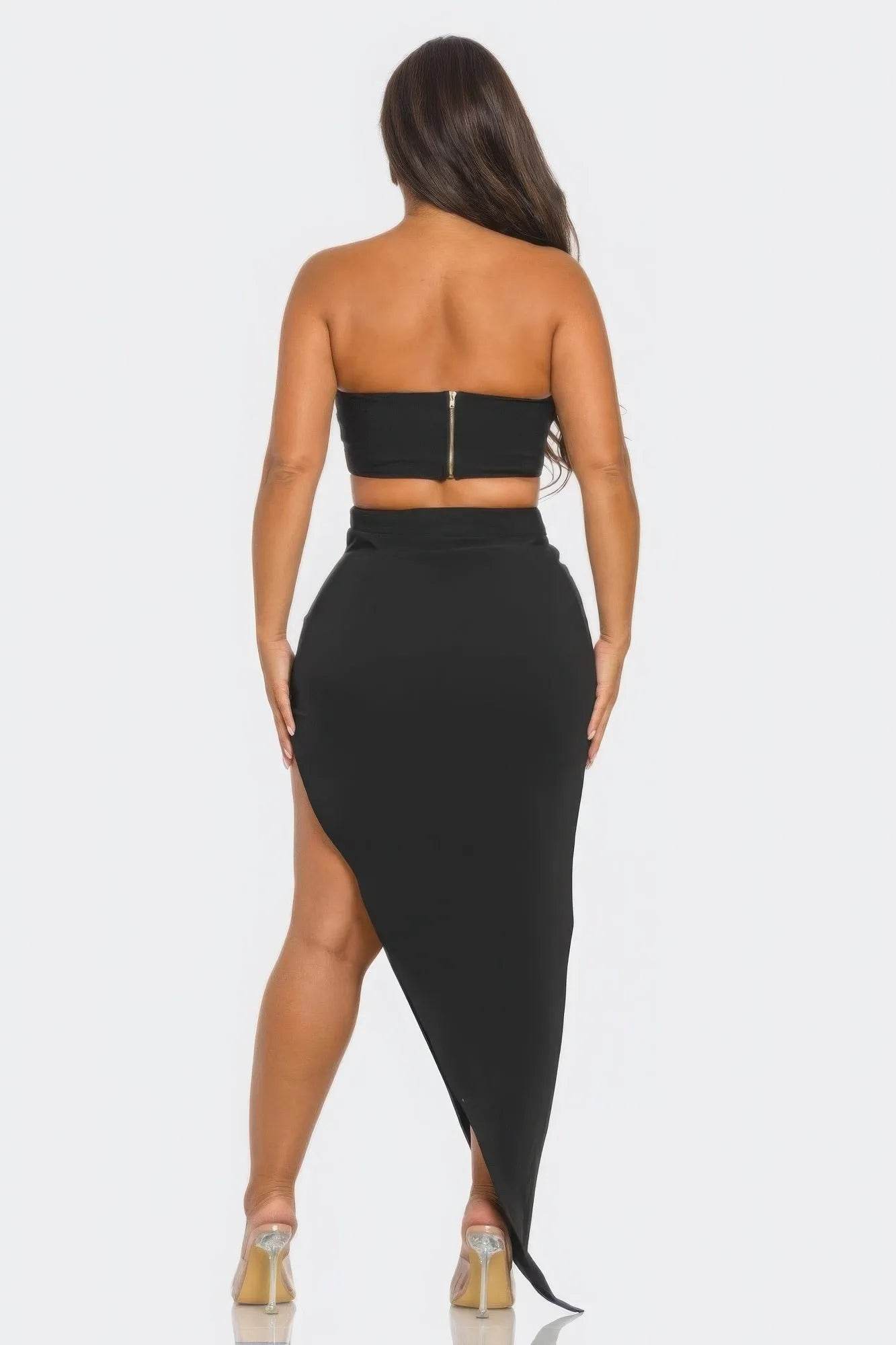 Front Eyelet Buckle Belt Top And Skirt Set - Bona Fide Fashion