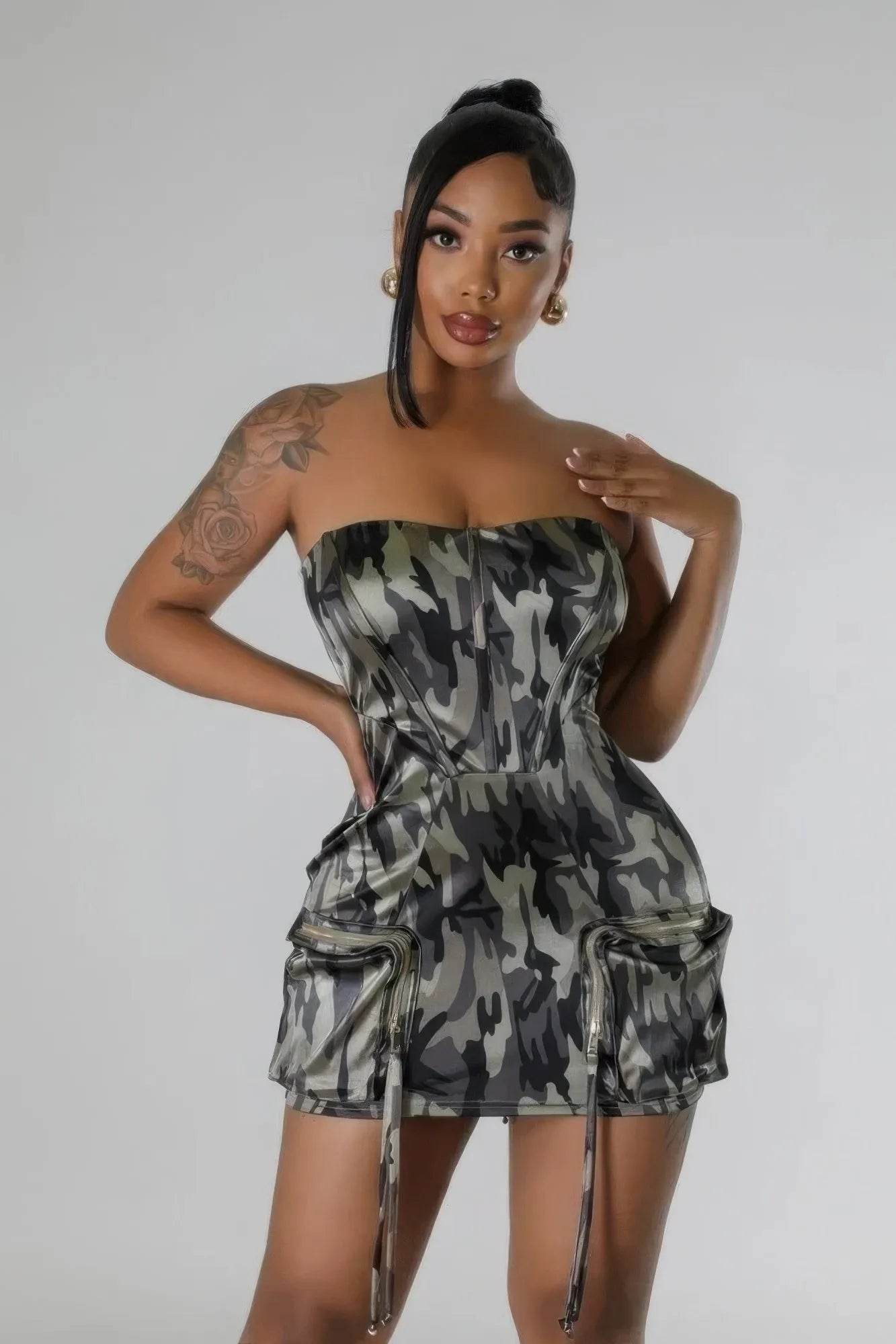 Zipper Closure Stretch Tube Dress - Bona Fide Fashion