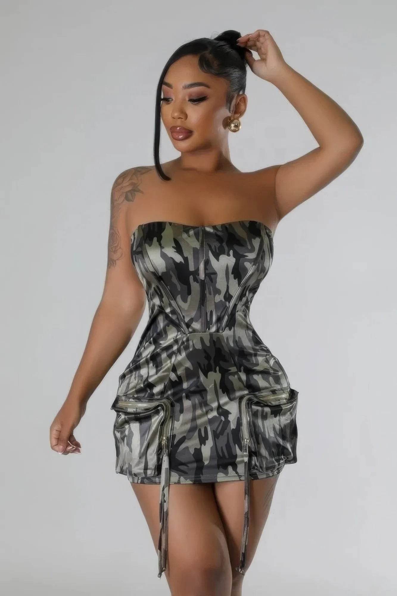 Zipper Closure Stretch Tube Dress - Bona Fide Fashion