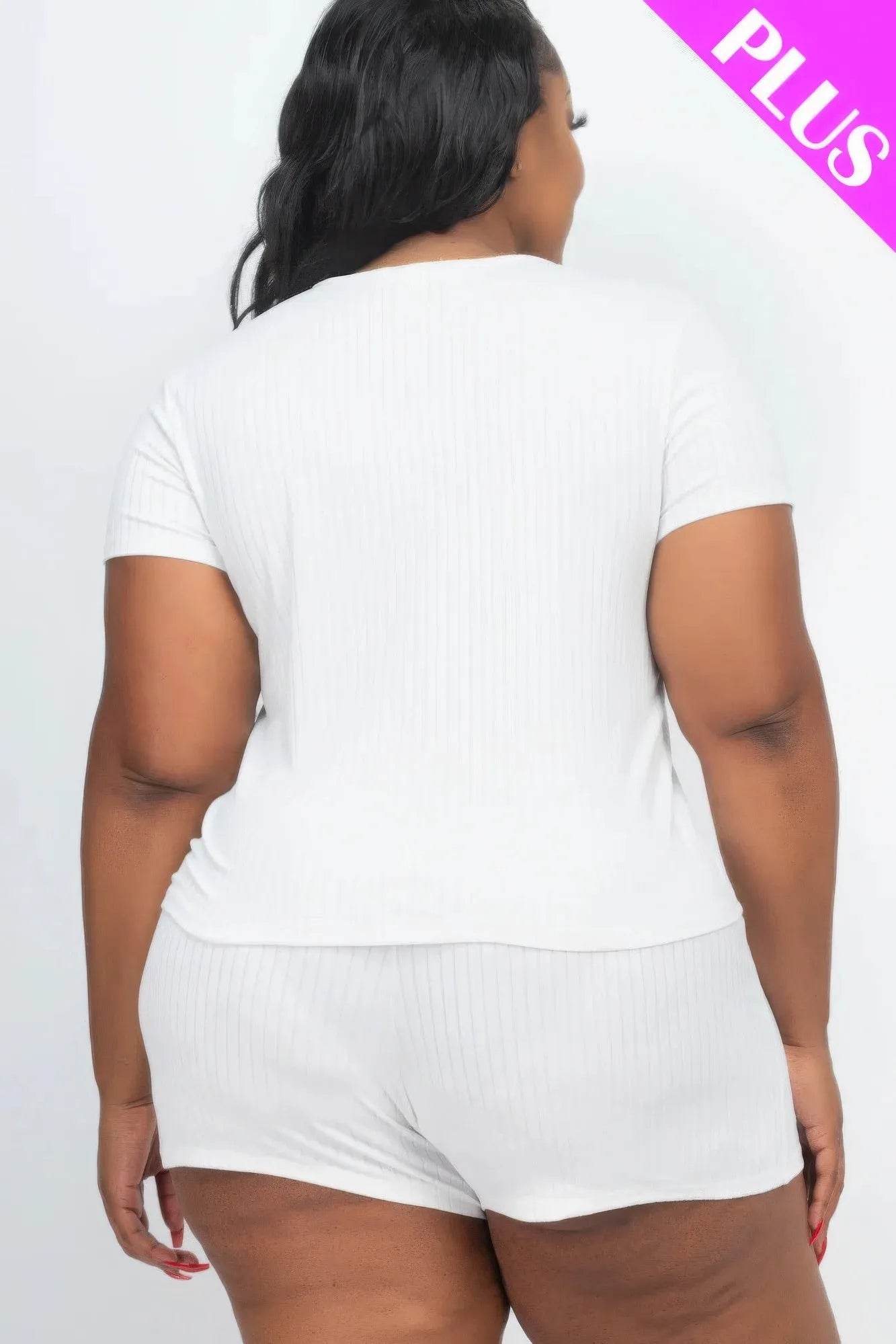 Plus Size Ribbed Short Sleeve Top&shorts Set - Bona Fide Fashion