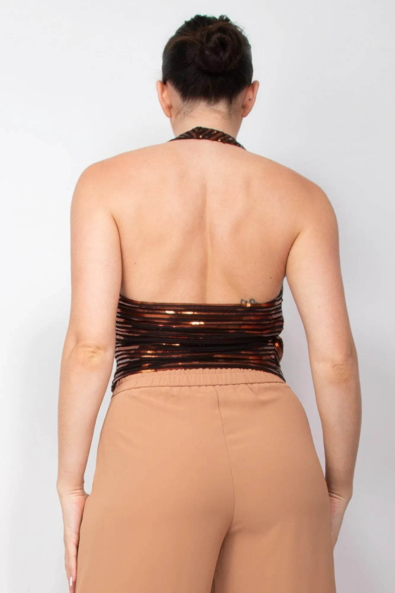 Surplice Halter Sequin Top - Bona Fide Fashion