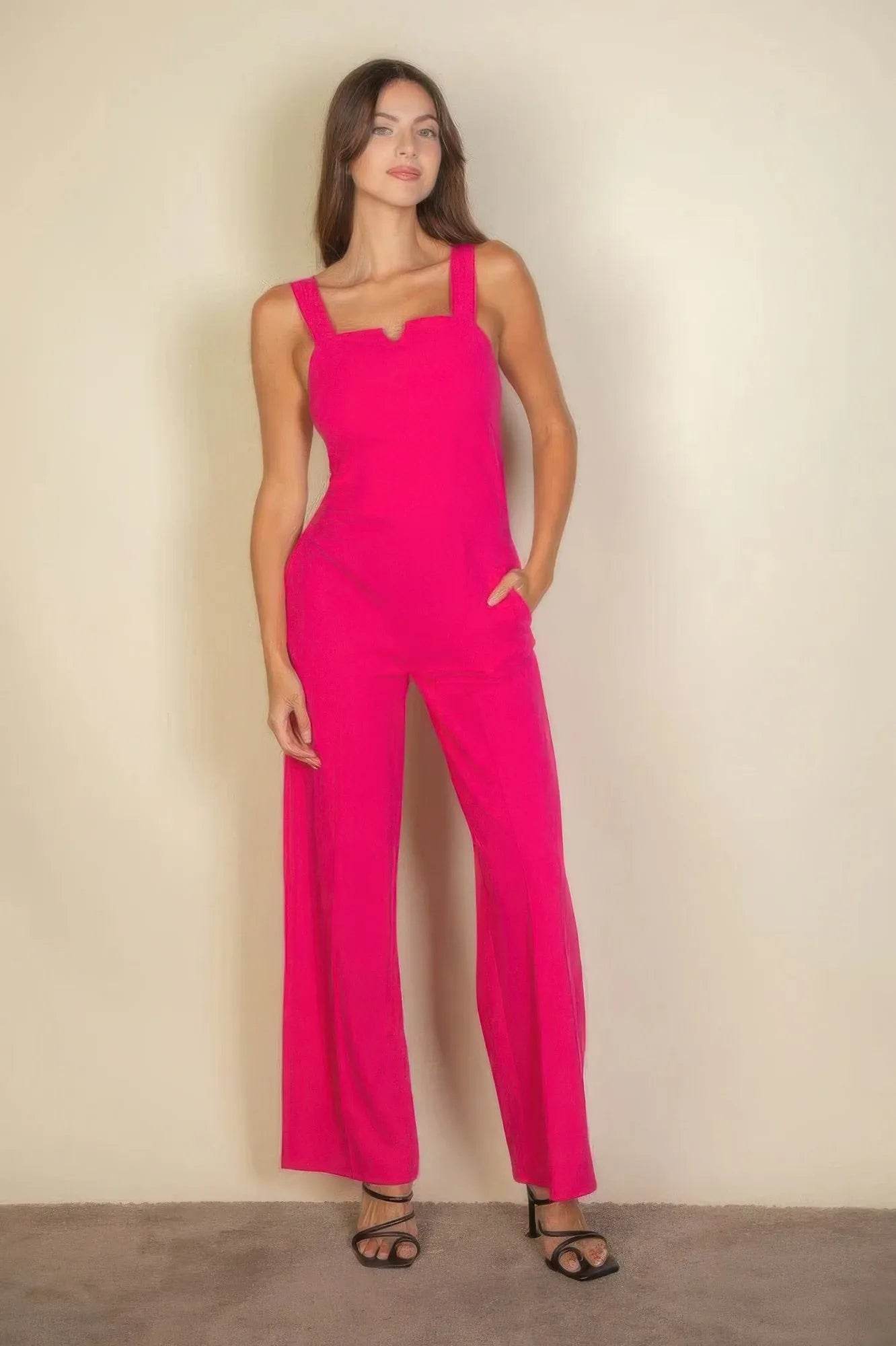 Notched neck cami jumpsuit - Bona Fide Fashion