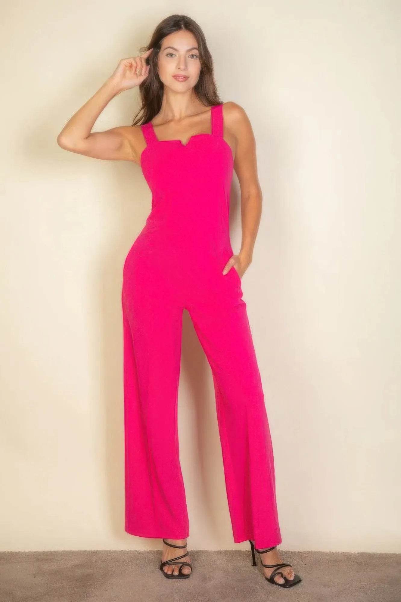 Notched neck cami jumpsuit - Bona Fide Fashion