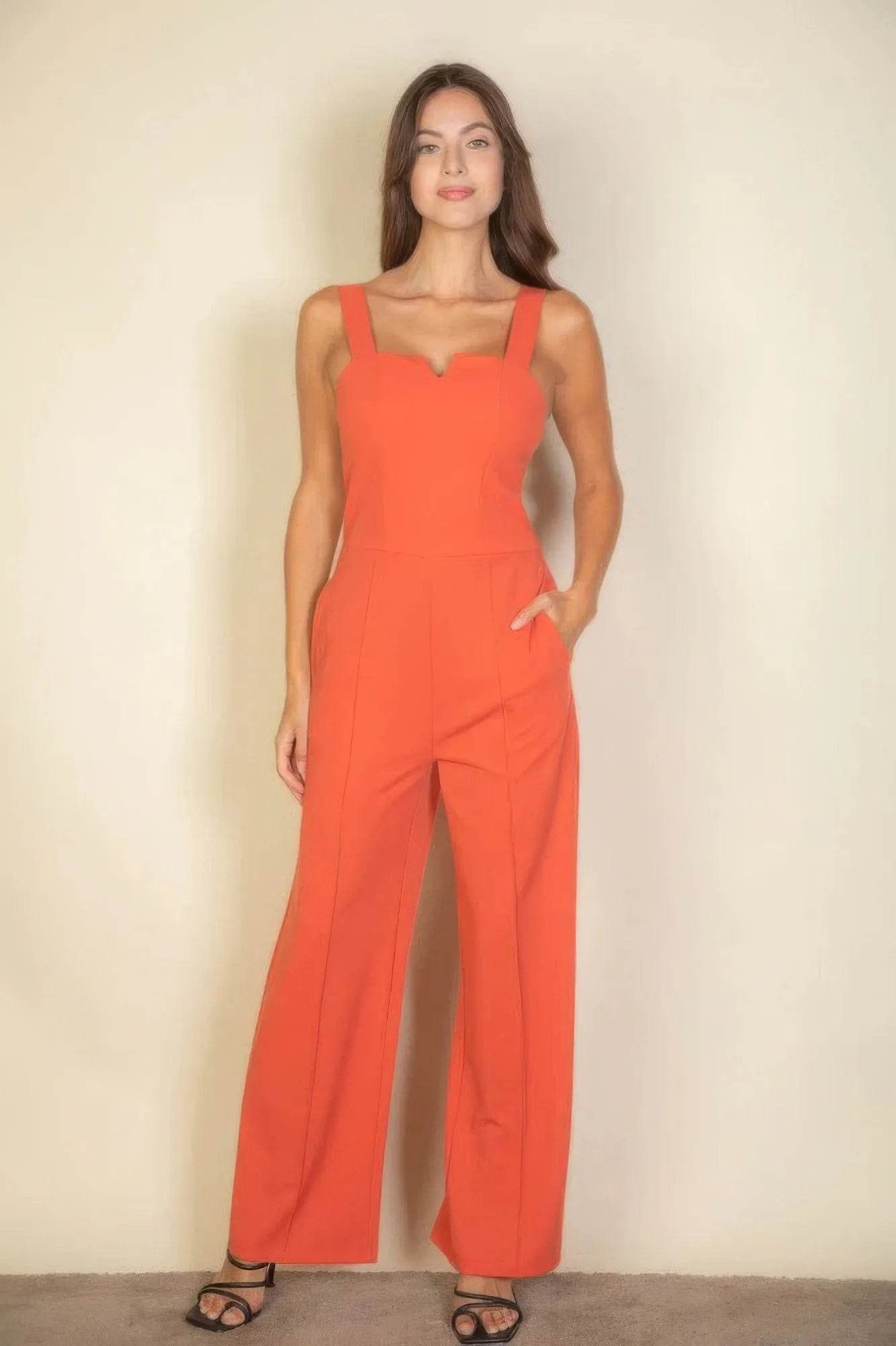 Notched neck cami jumpsuit - Bona Fide Fashion