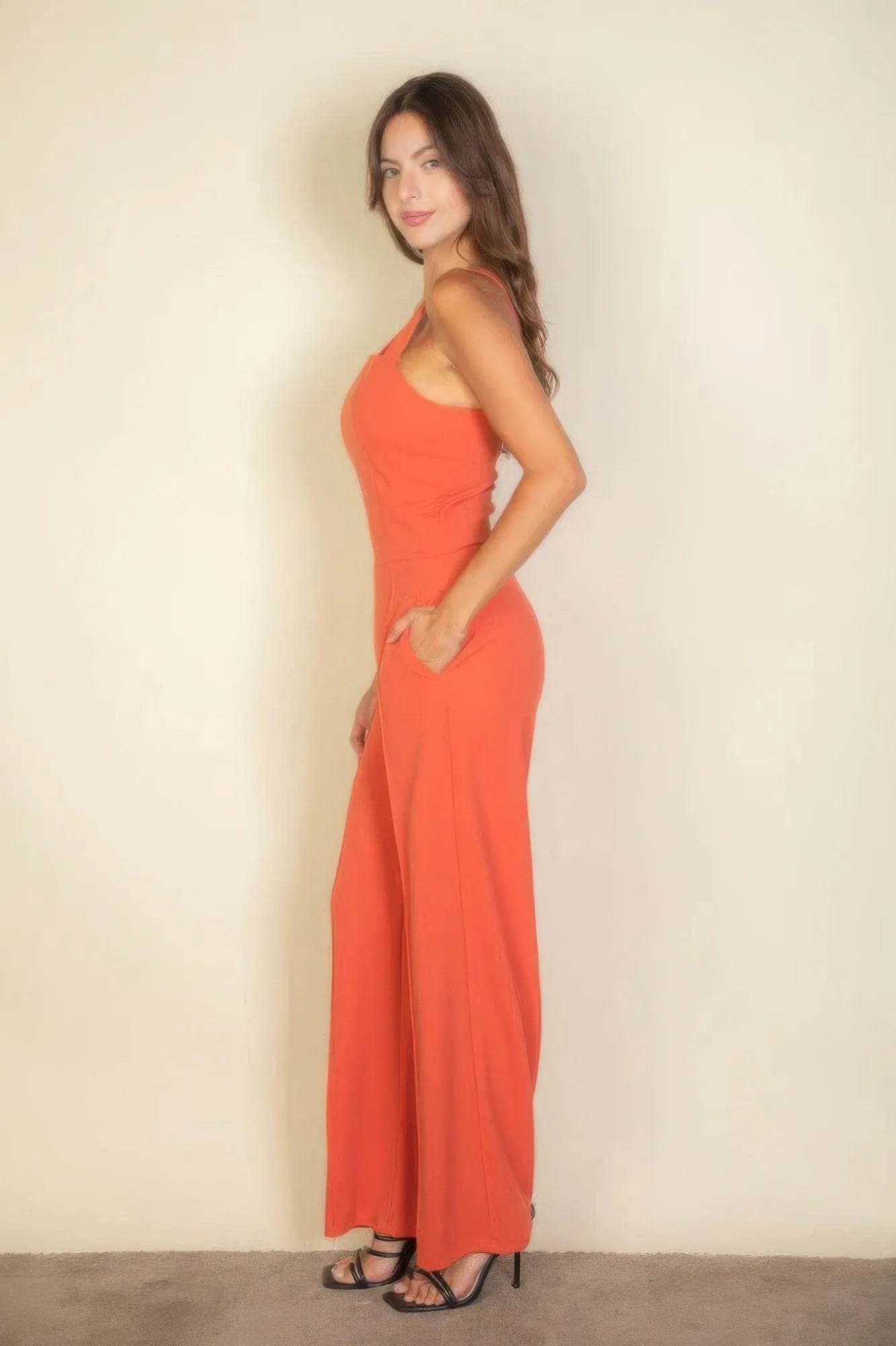 Notched neck cami jumpsuit - Bona Fide Fashion