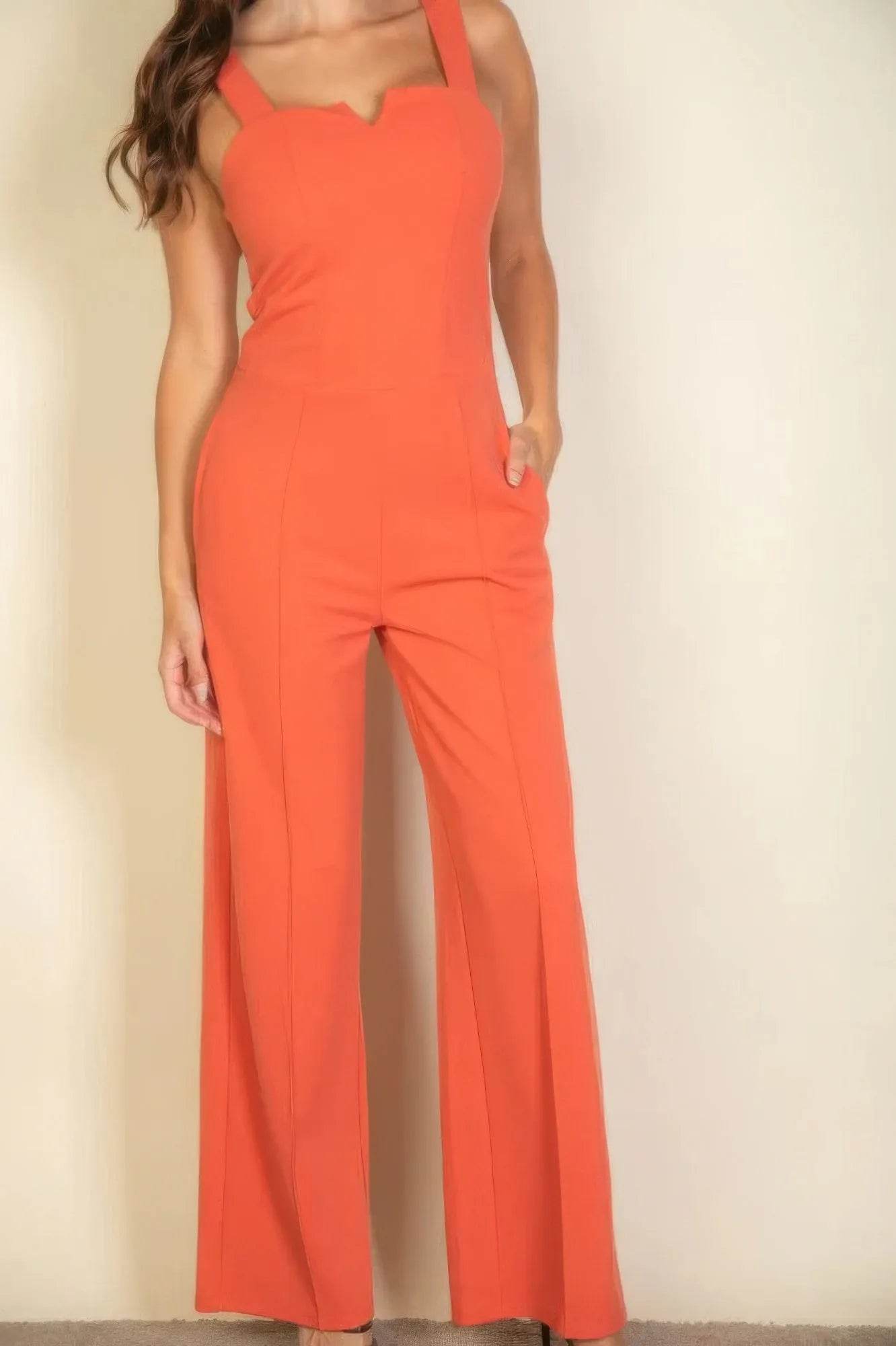 Notched neck cami jumpsuit - Bona Fide Fashion