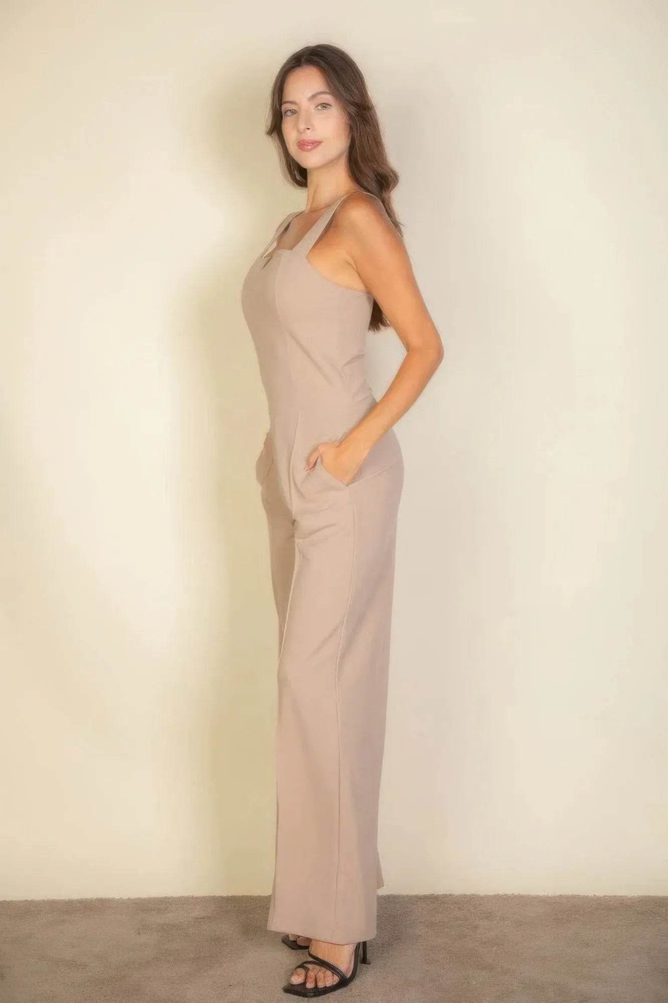 Notched neck cami jumpsuit - Bona Fide Fashion