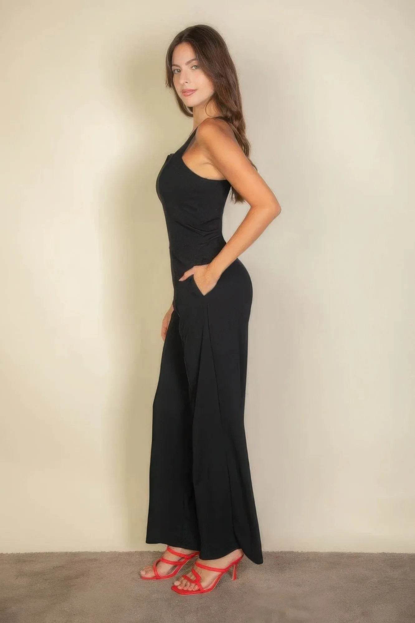 Notched neck cami jumpsuit - Bona Fide Fashion