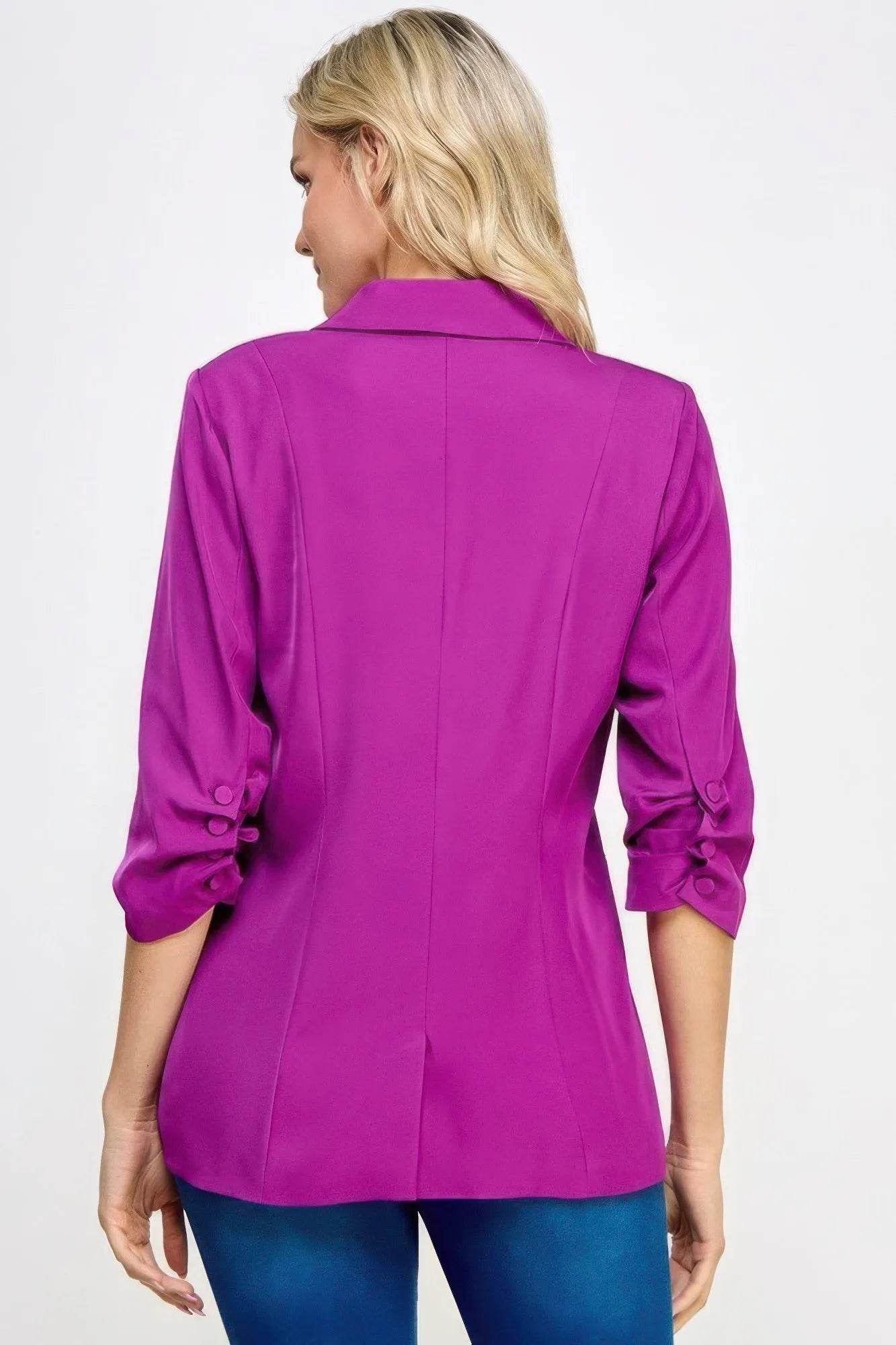 Buttoned Detail 3/4 Sleeve Blazer - Bona Fide Fashion