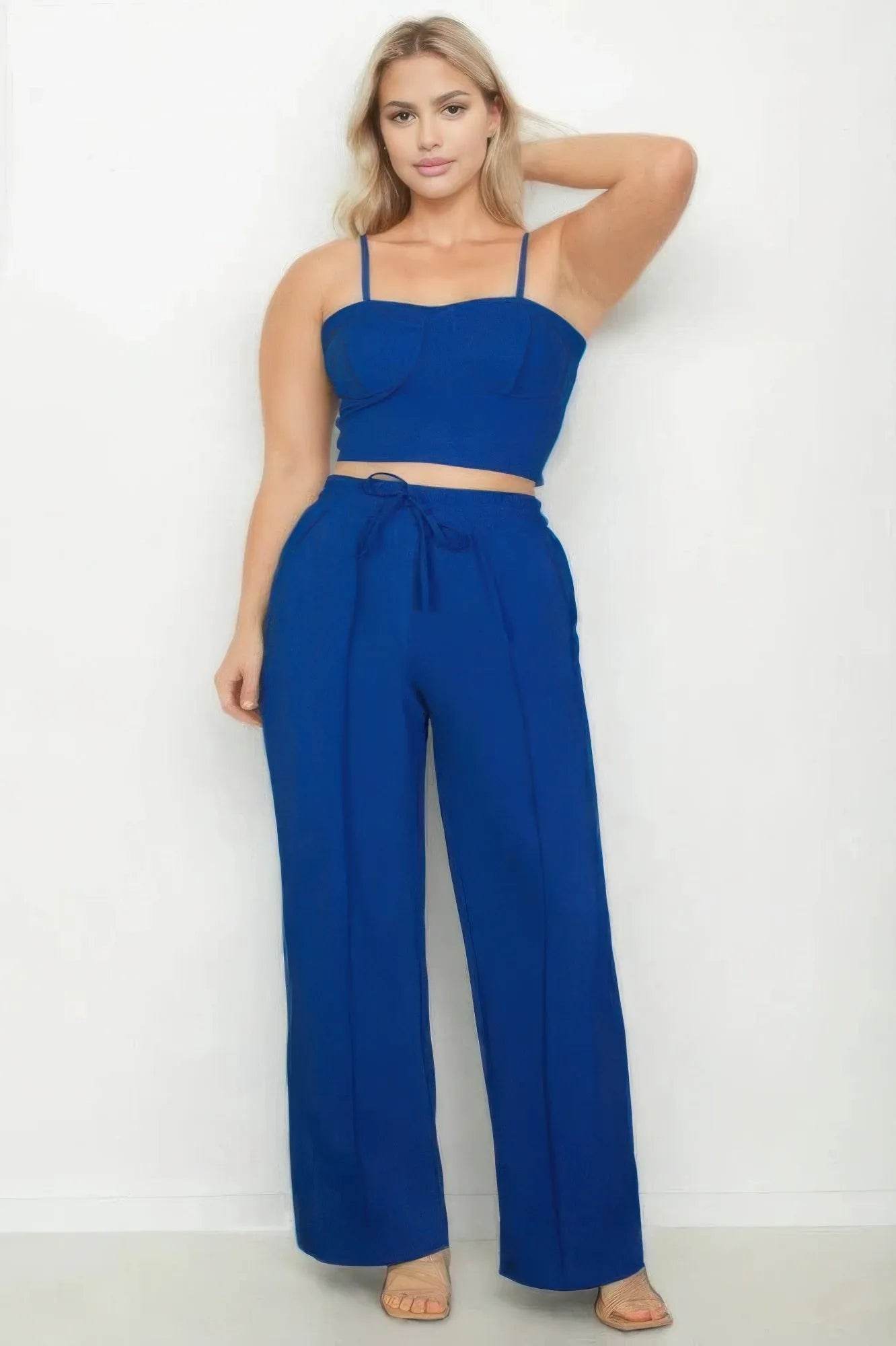 Plus Bustier Crop Cami Top & Slant Pocket Straight Pants - Bona Fide Fashion