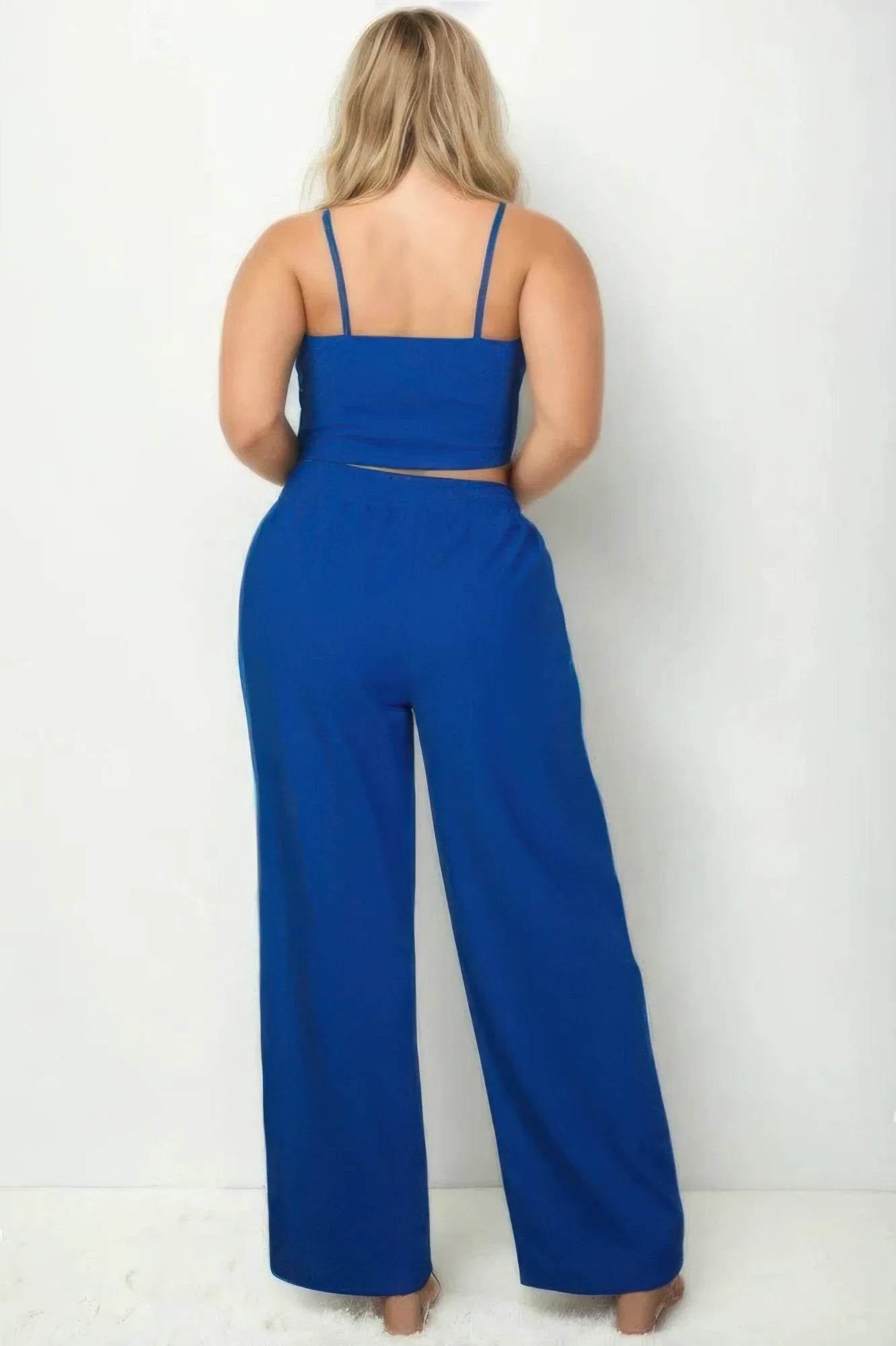Plus Bustier Crop Cami Top & Slant Pocket Straight Pants - Bona Fide Fashion