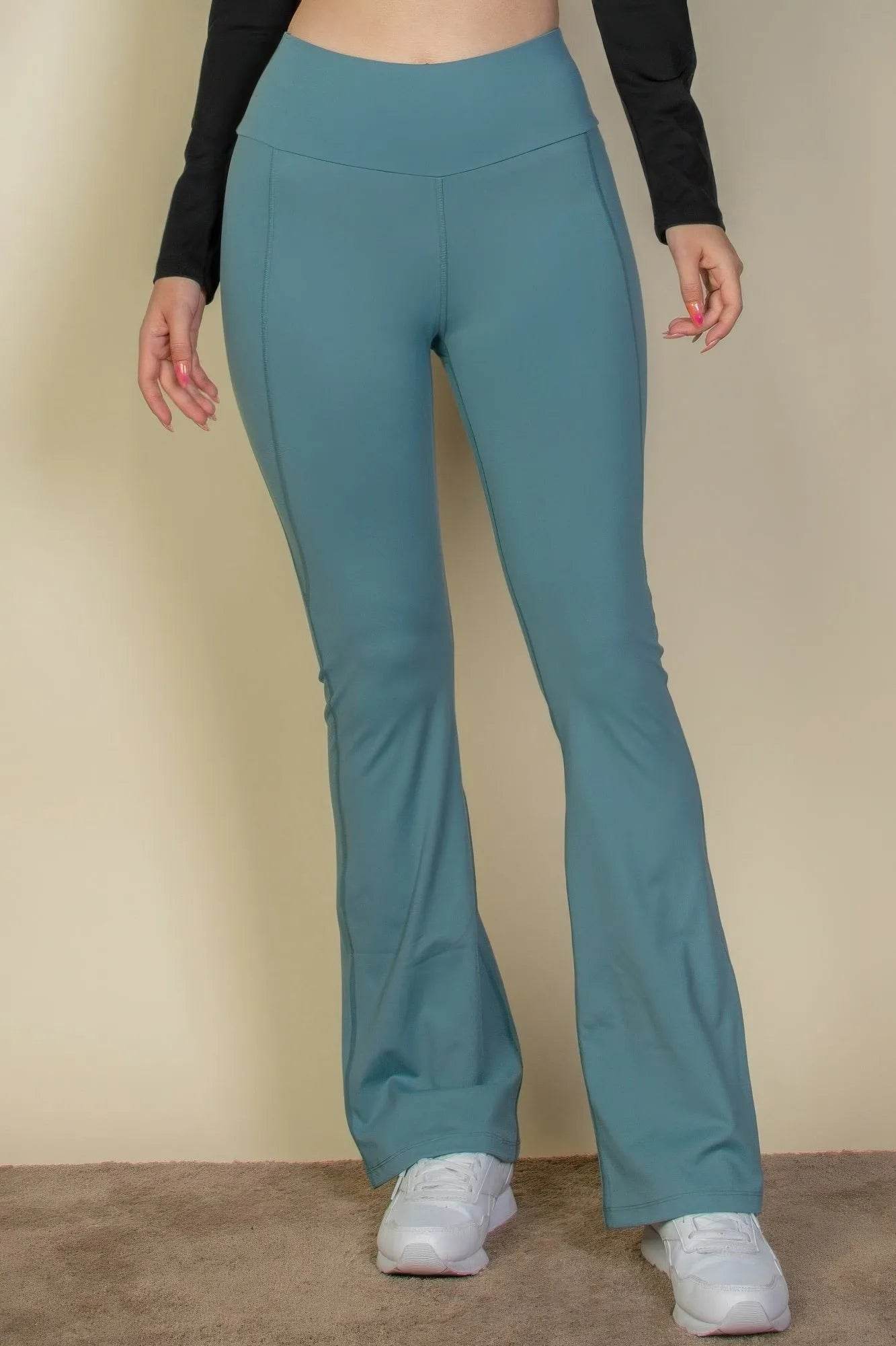 Wide waistband flare leg pants - Bona Fide Fashion