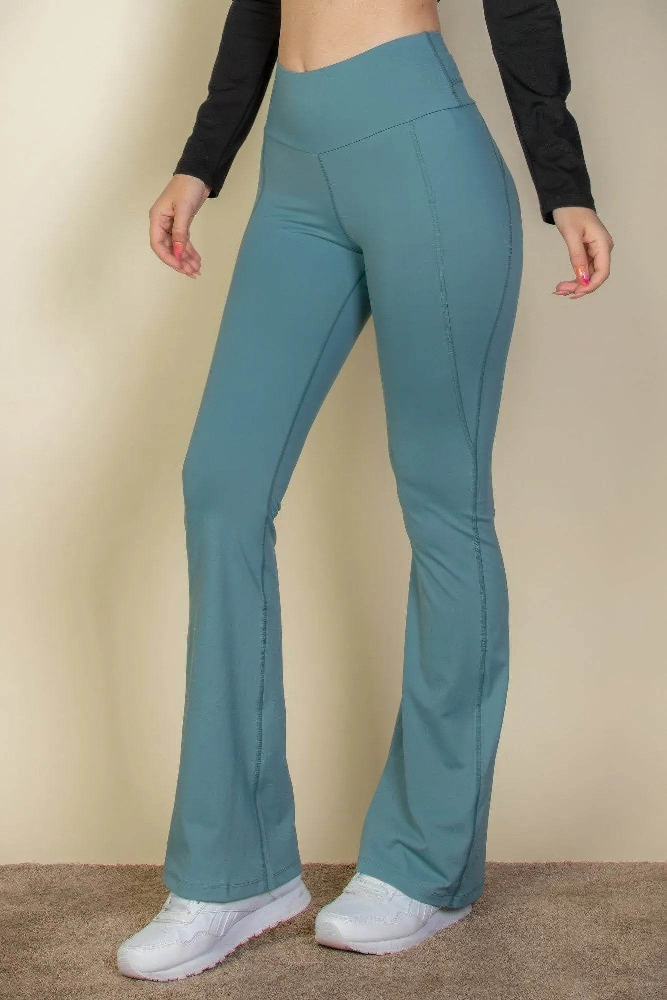 Wide waistband flare leg pants - Bona Fide Fashion