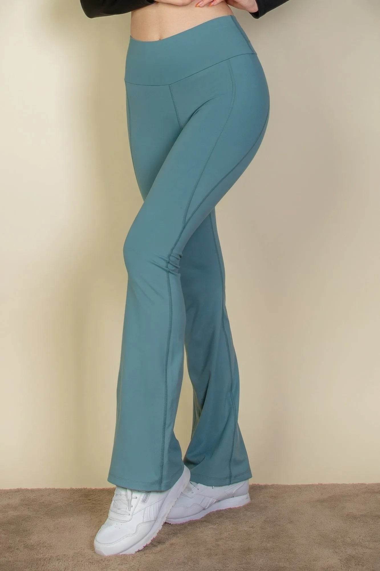 Wide waistband flare leg pants - Bona Fide Fashion