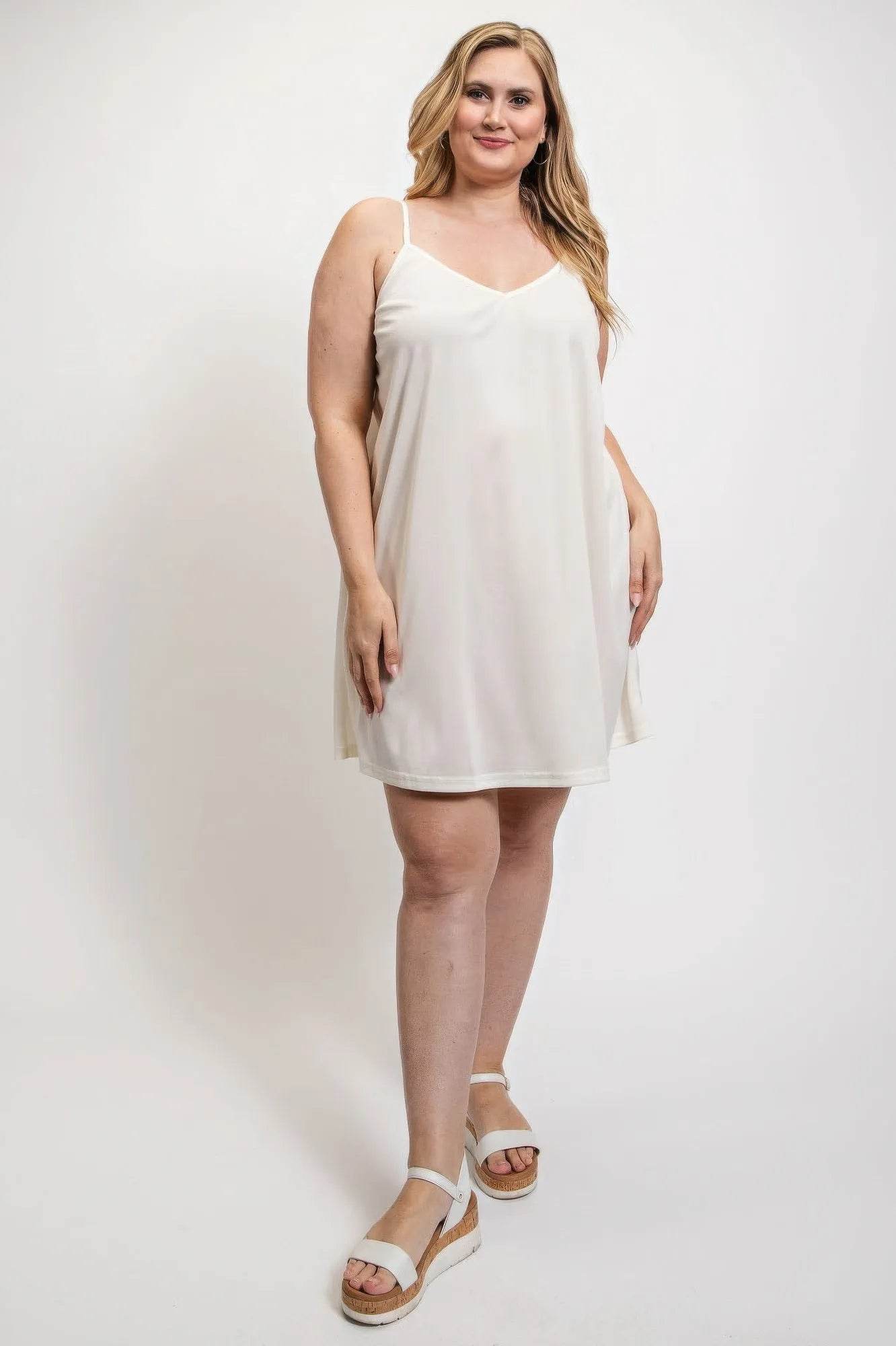 V-neck slip dress with adjustable straps - Bona Fide Fashion