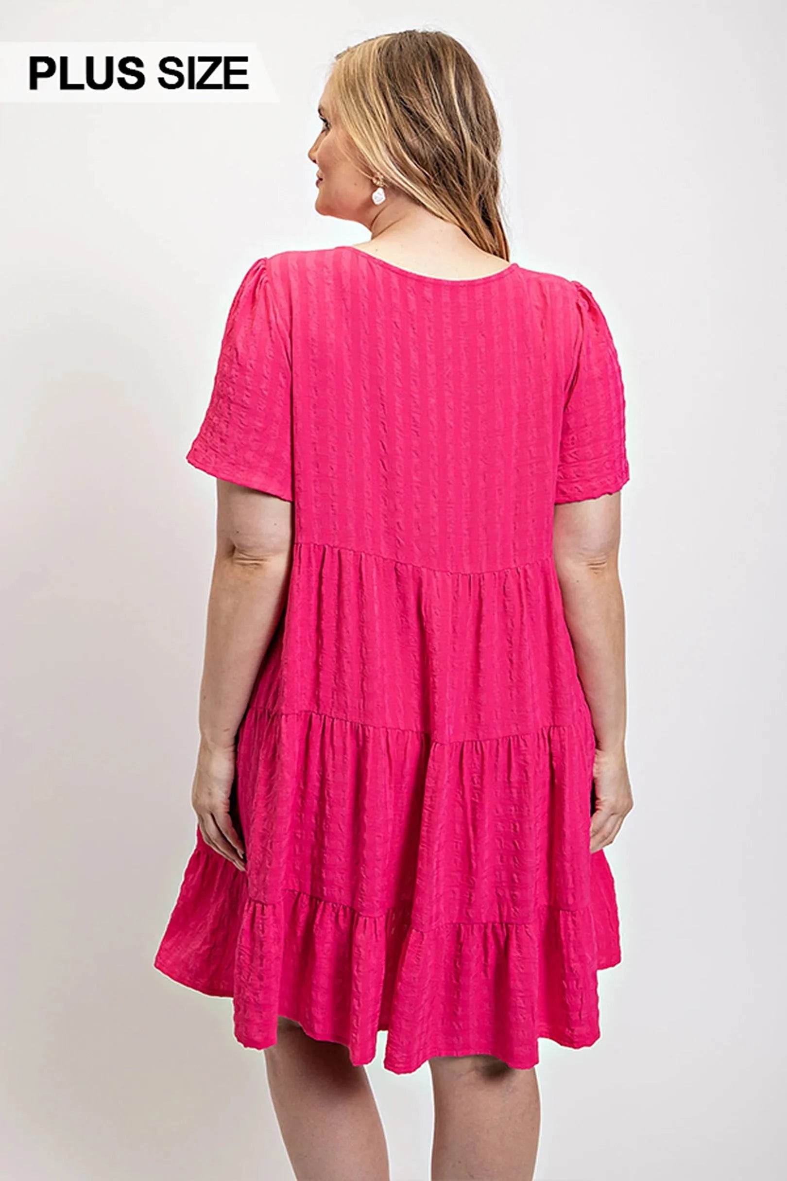 Textured woven tiered dress with tassel tie and pockets - Bona Fide Fashion