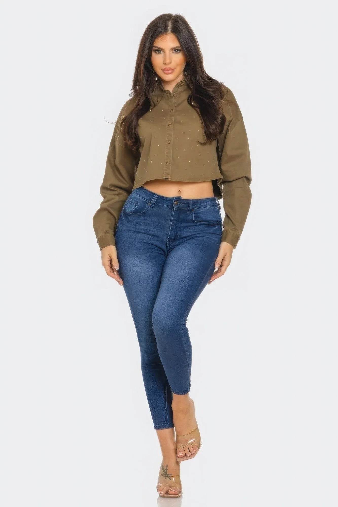 Bling Denim Button Down Shirt - Bona Fide Fashion