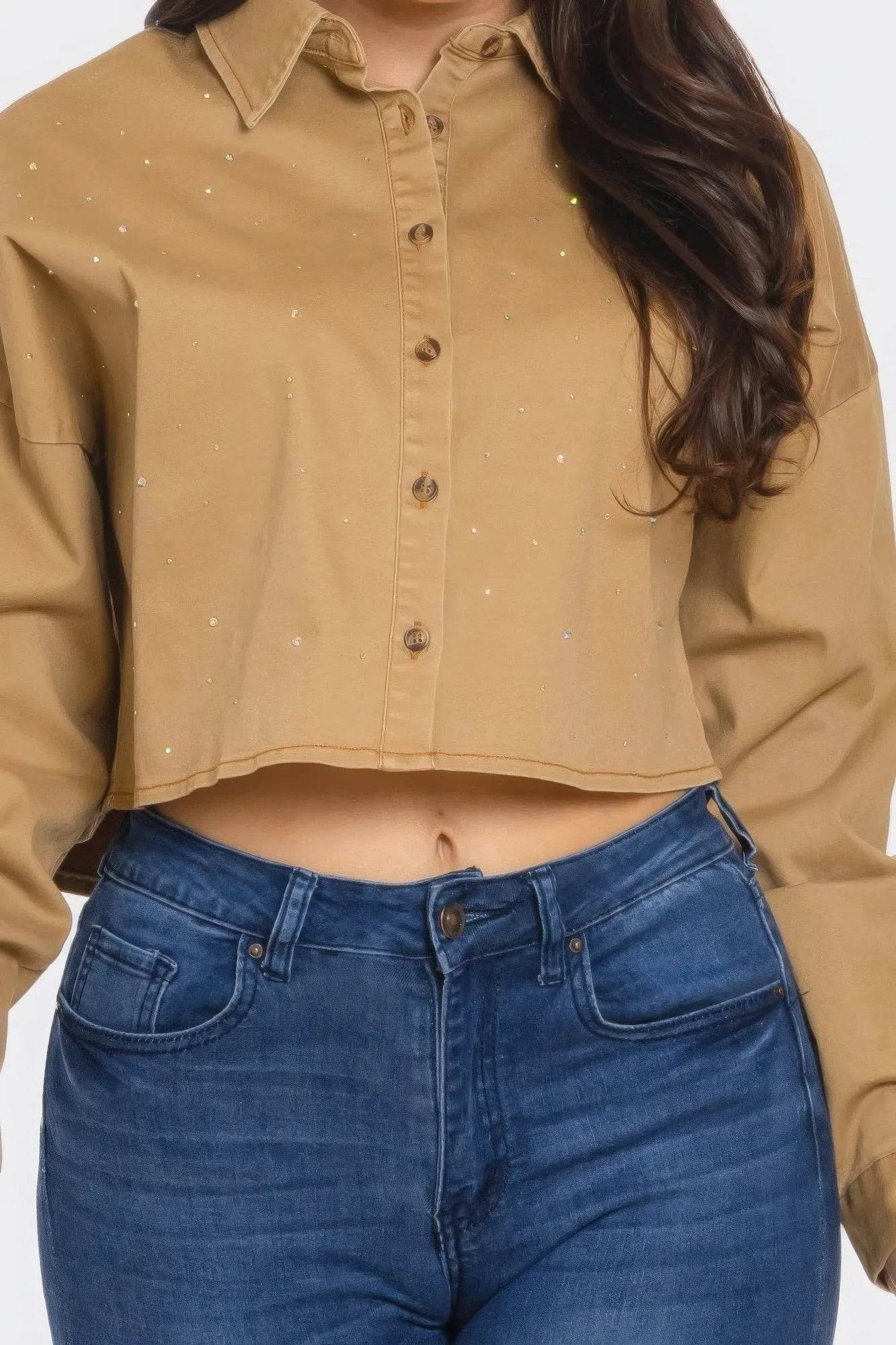 Bling Denim Button Down Shirt - Bona Fide Fashion