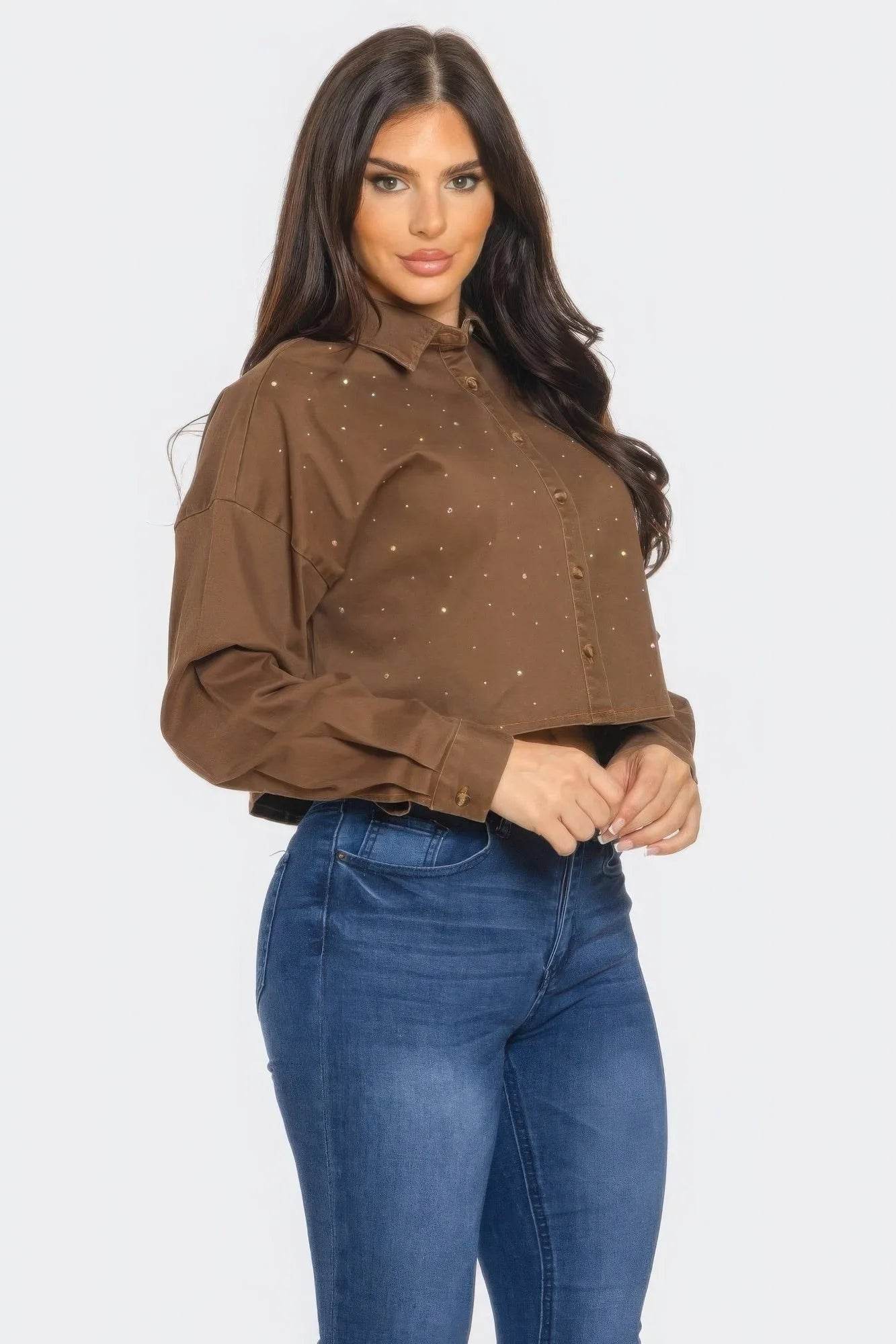 Bling Denim Button Down Shirt - Bona Fide Fashion