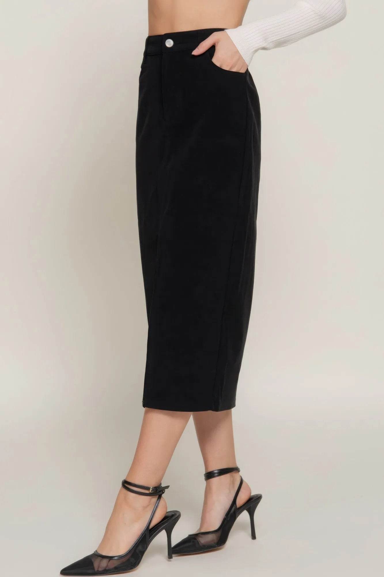 Front Open Slit Corduroy Midi Skirt - Bona Fide Fashion