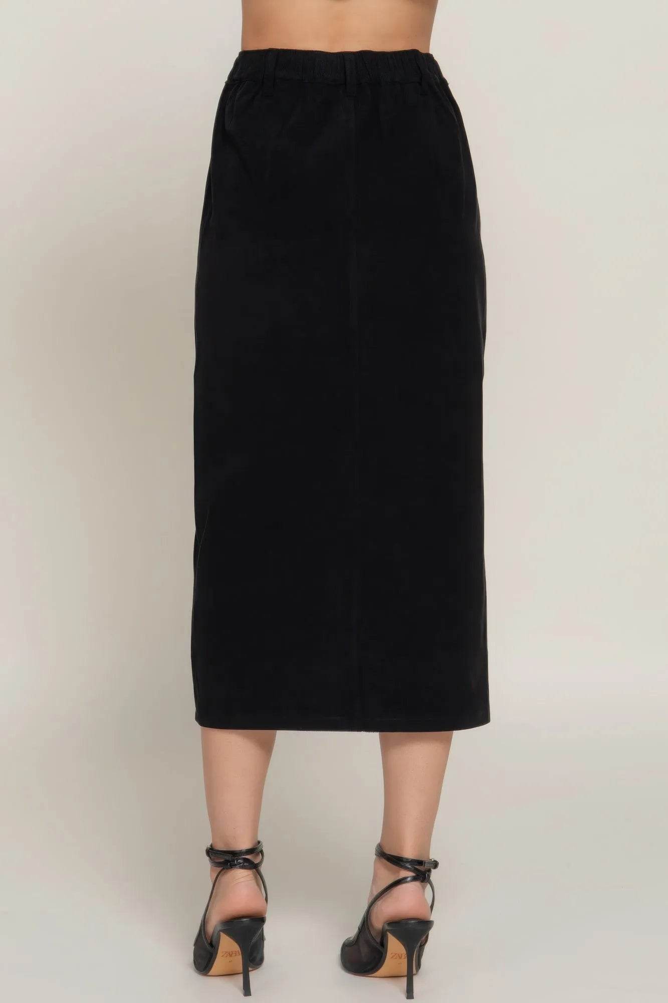 Front Open Slit Corduroy Midi Skirt - Bona Fide Fashion