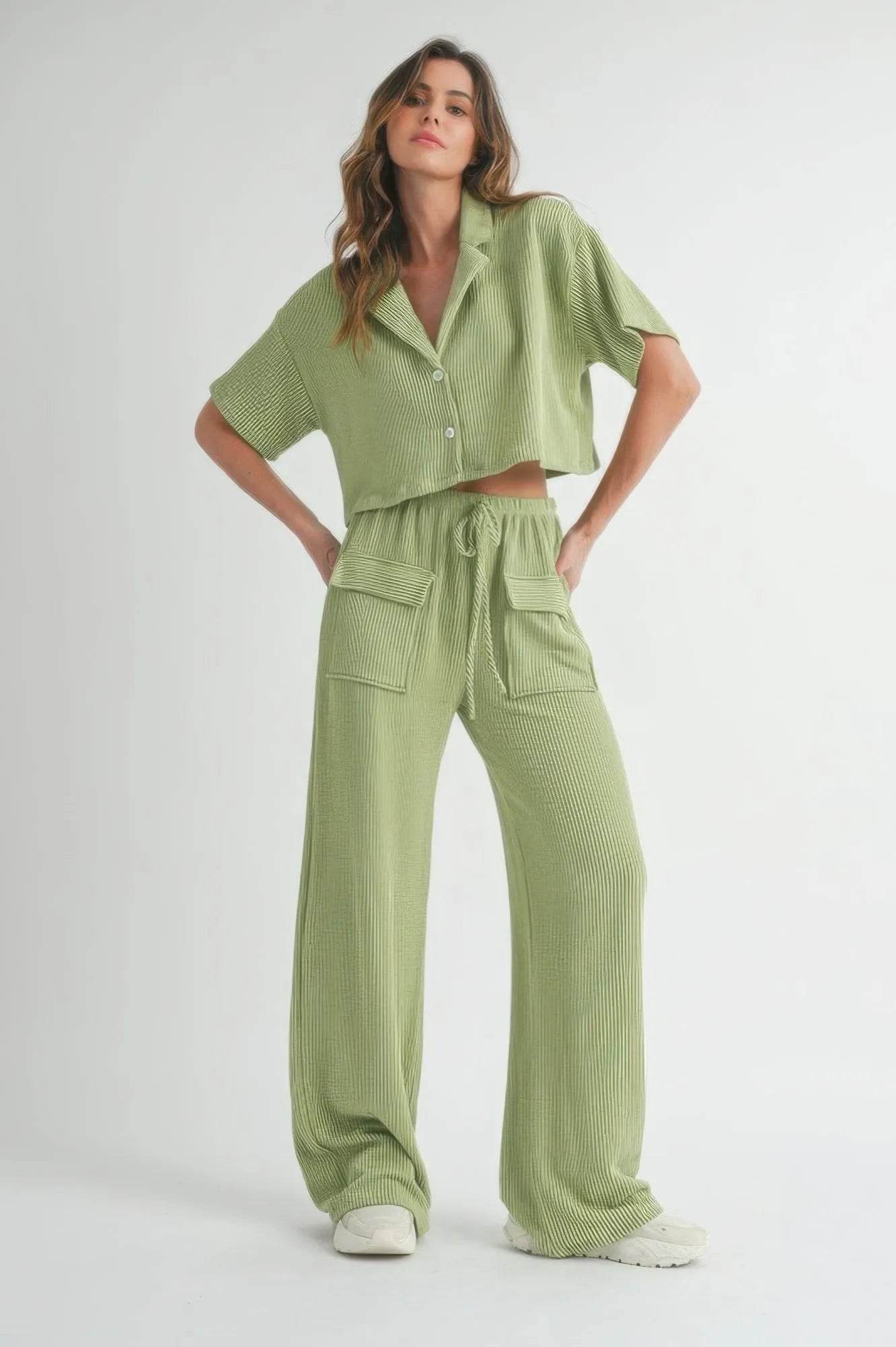 Button Up 2 Piece Set - Bona Fide Fashion