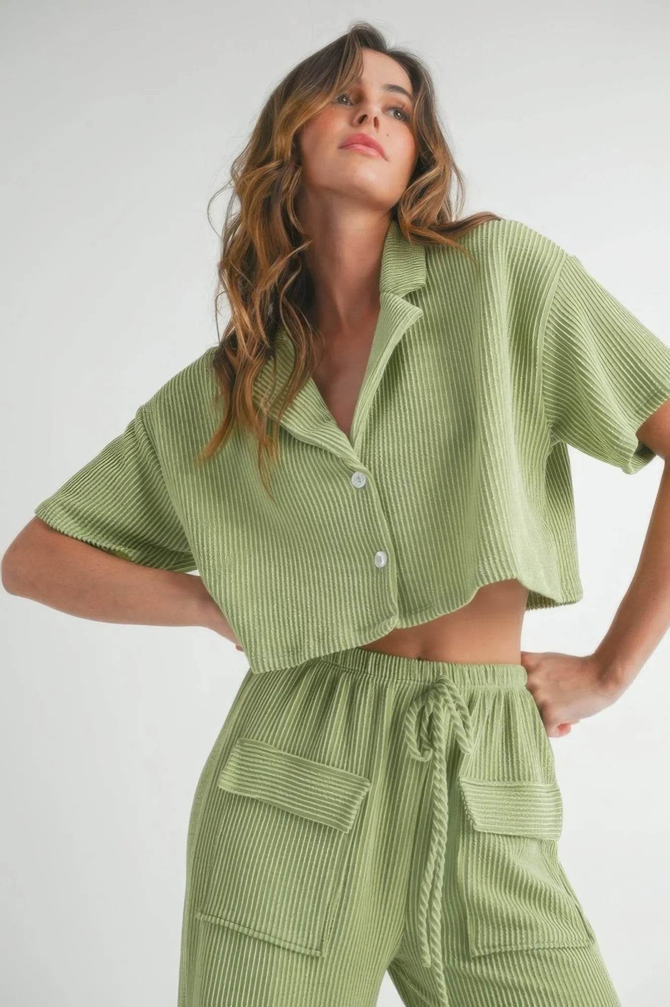 Button Up 2 Piece Set - Bona Fide Fashion