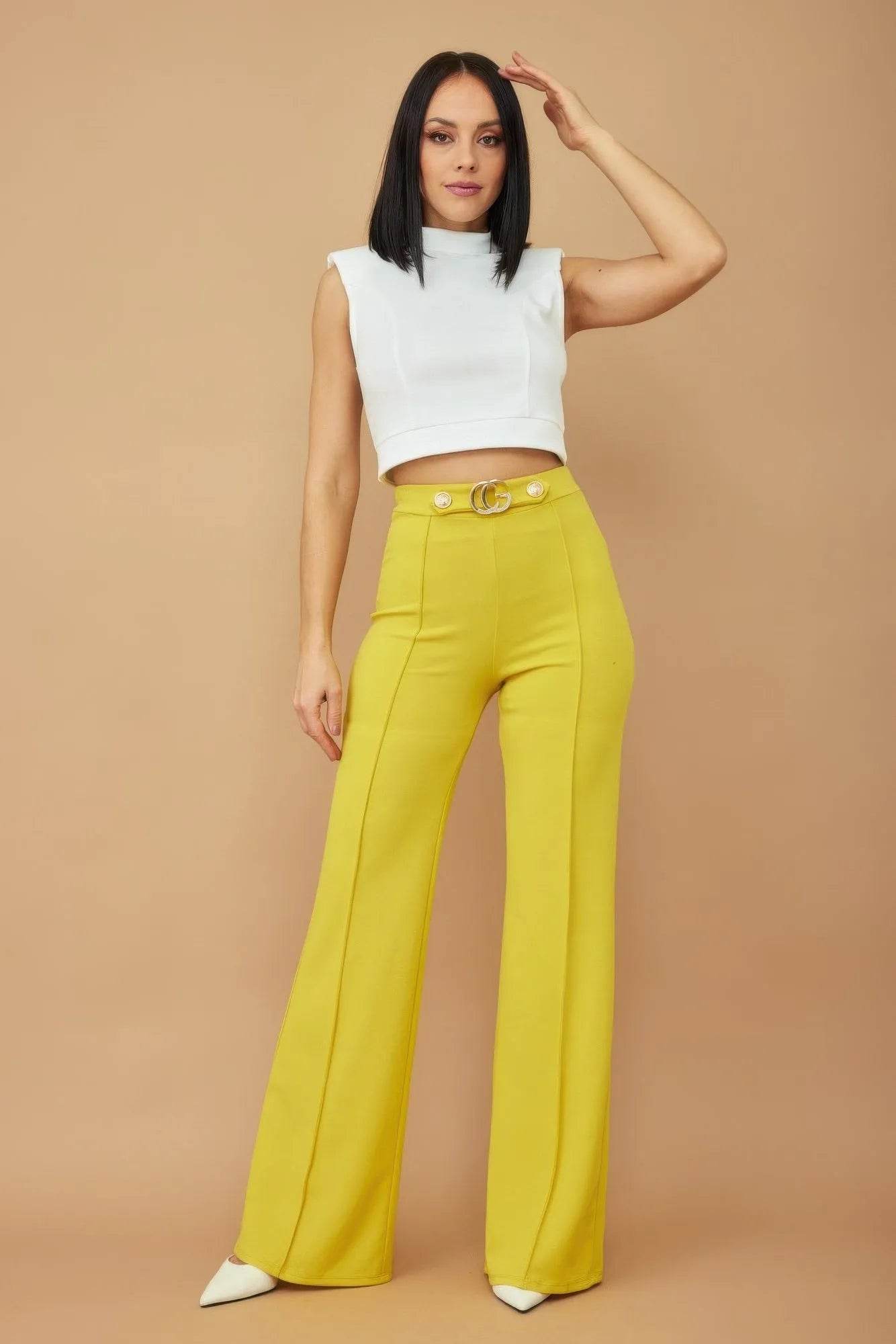 Cg Buckle And Button Detail Pants - Bona Fide Fashion