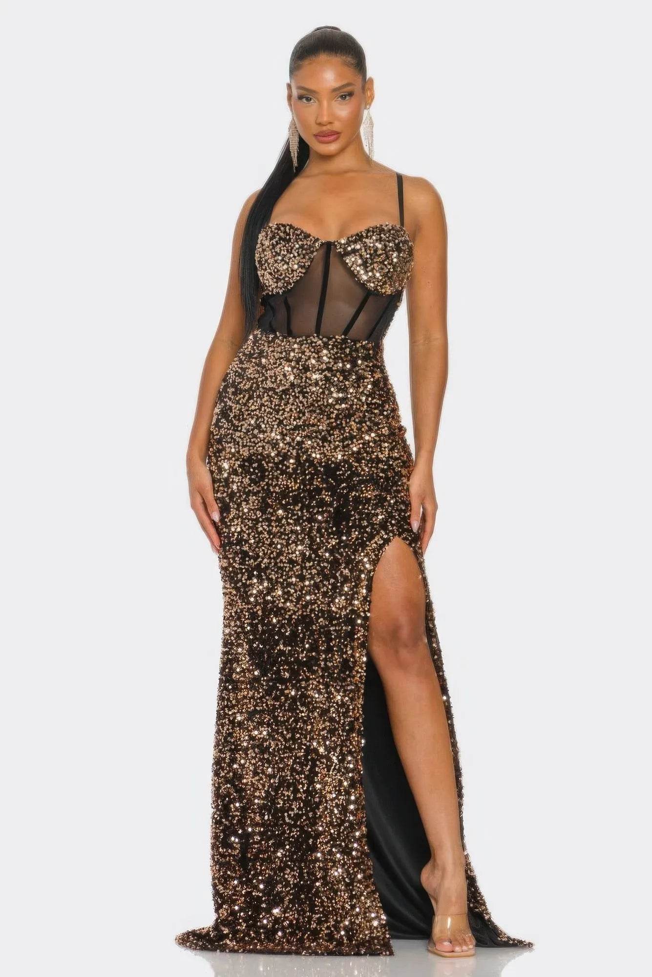 Cecily Teddy Velvet Corset Maxi Dress - Bona Fide Fashion