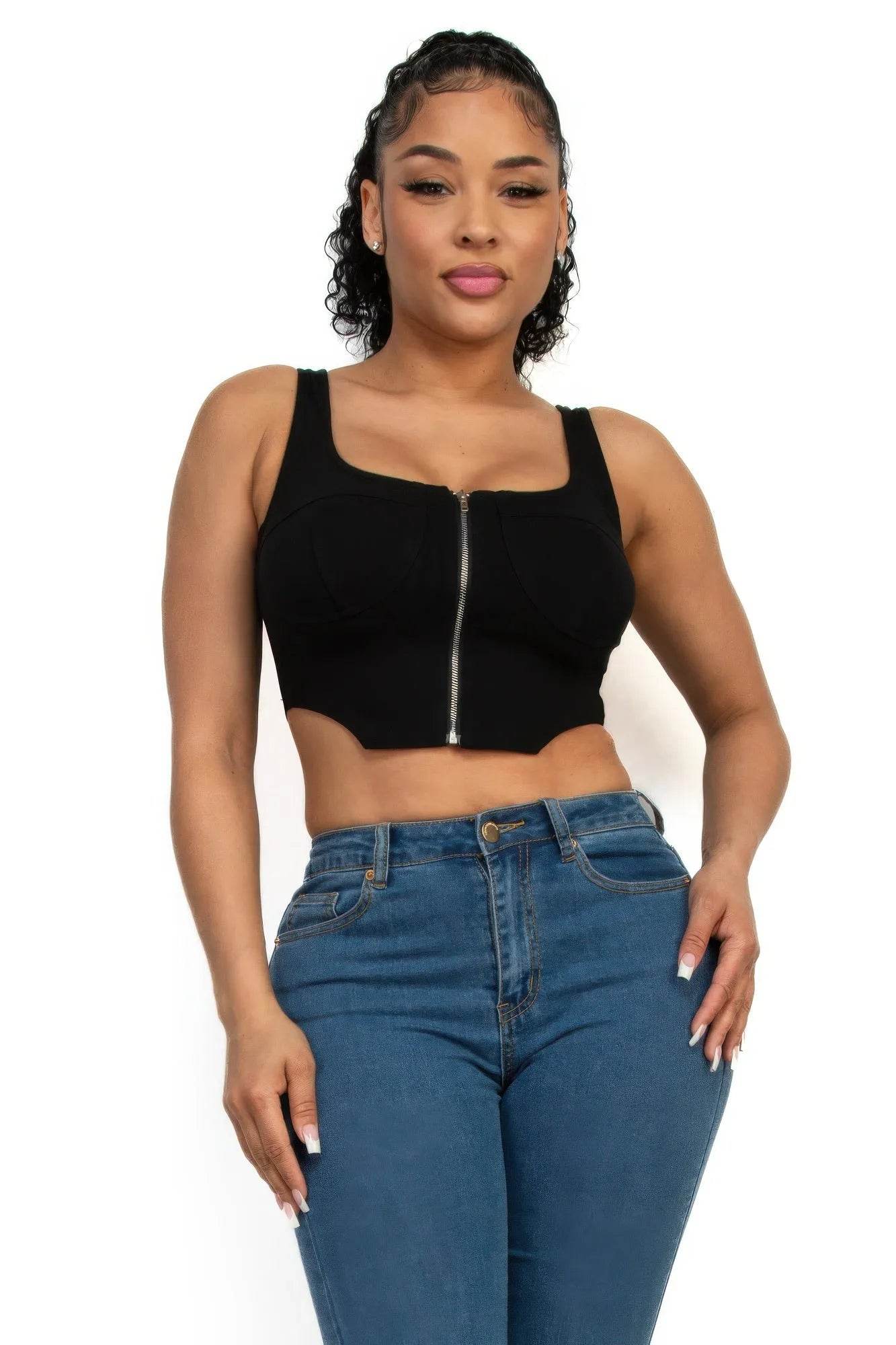 Zip-up square neck crop top - Bona Fide Fashion