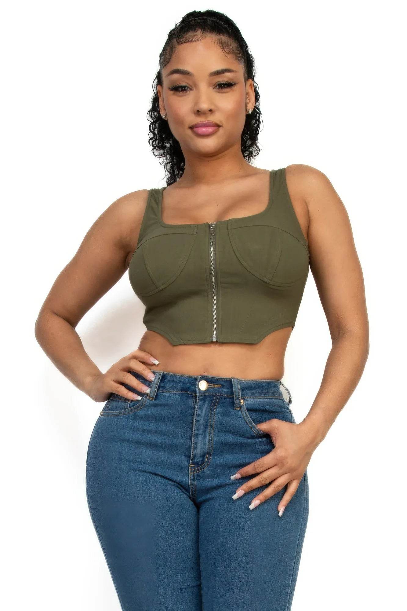 Zip-up square neck crop top - Bona Fide Fashion