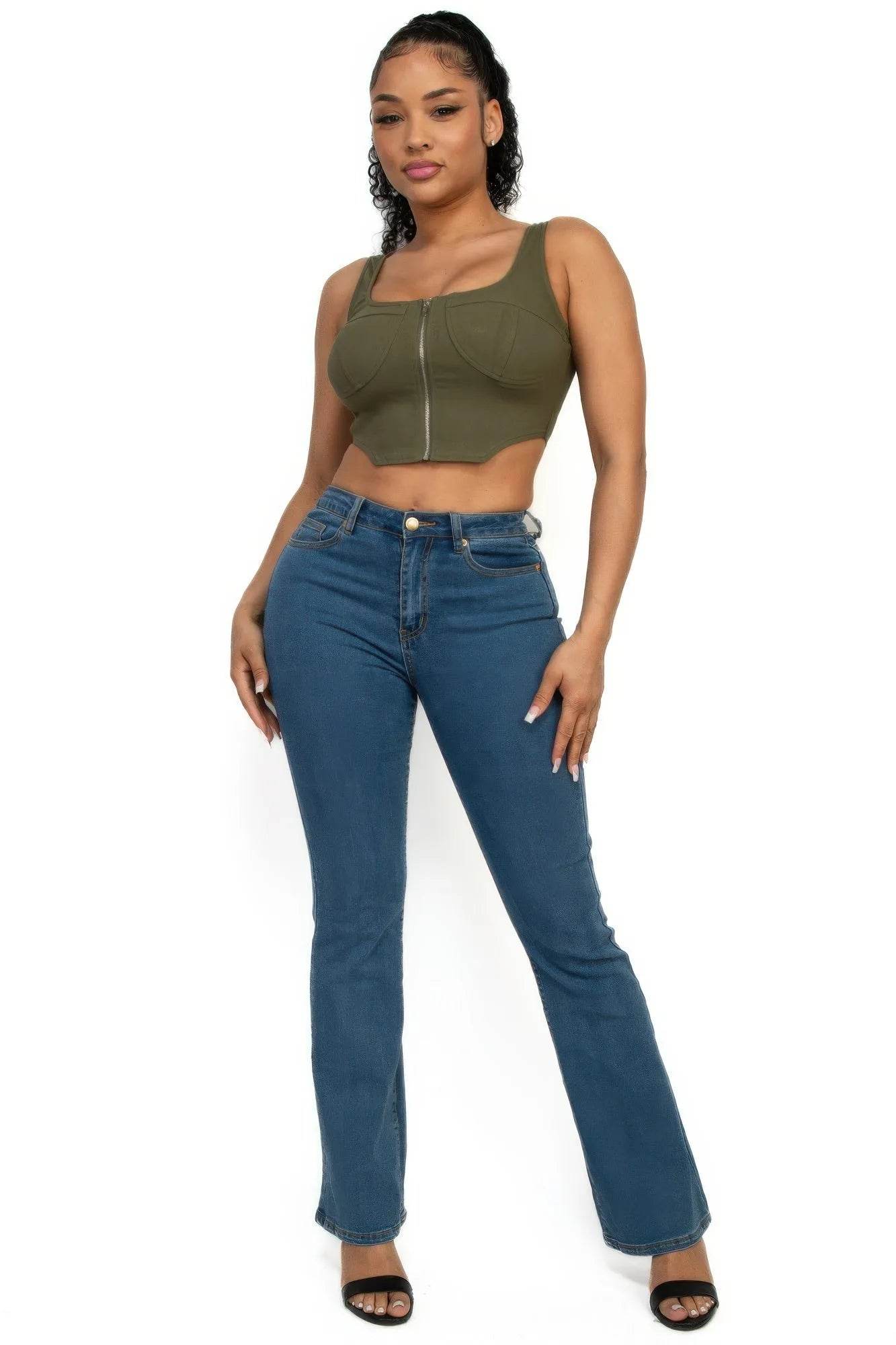 Zip-up square neck crop top - Bona Fide Fashion
