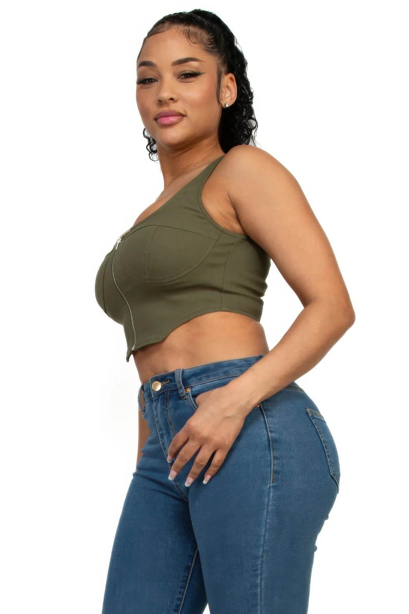 Zip-up square neck crop top - Bona Fide Fashion