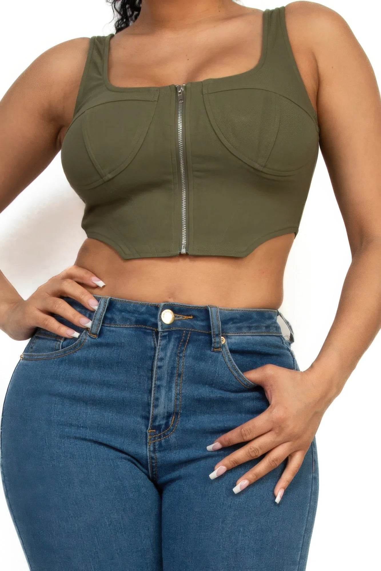 Zip-up square neck crop top - Bona Fide Fashion